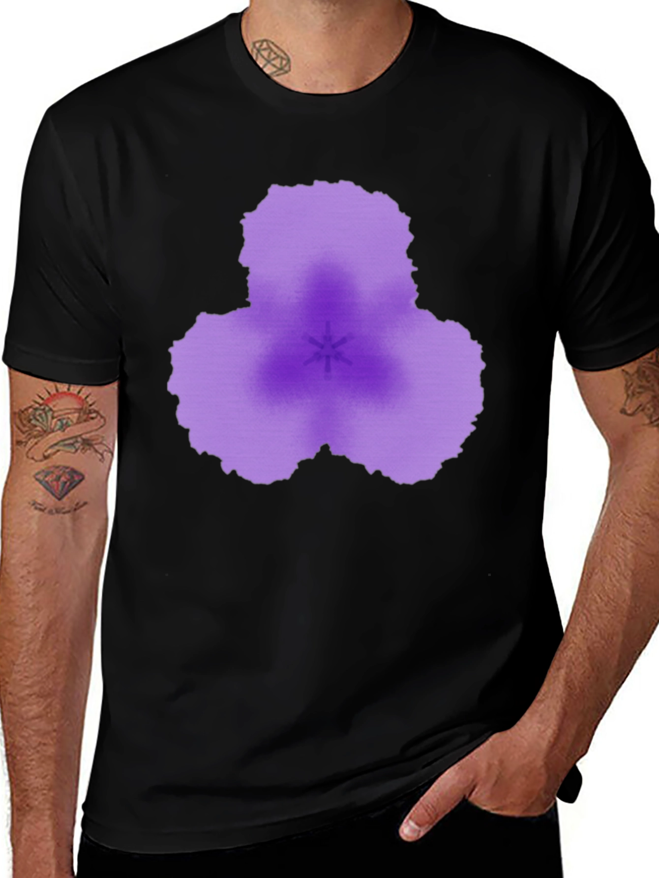 Abstract Purple Flower Black T-Shirt