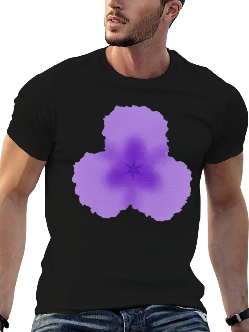 Abstract Purple Flower Black T-Shirt