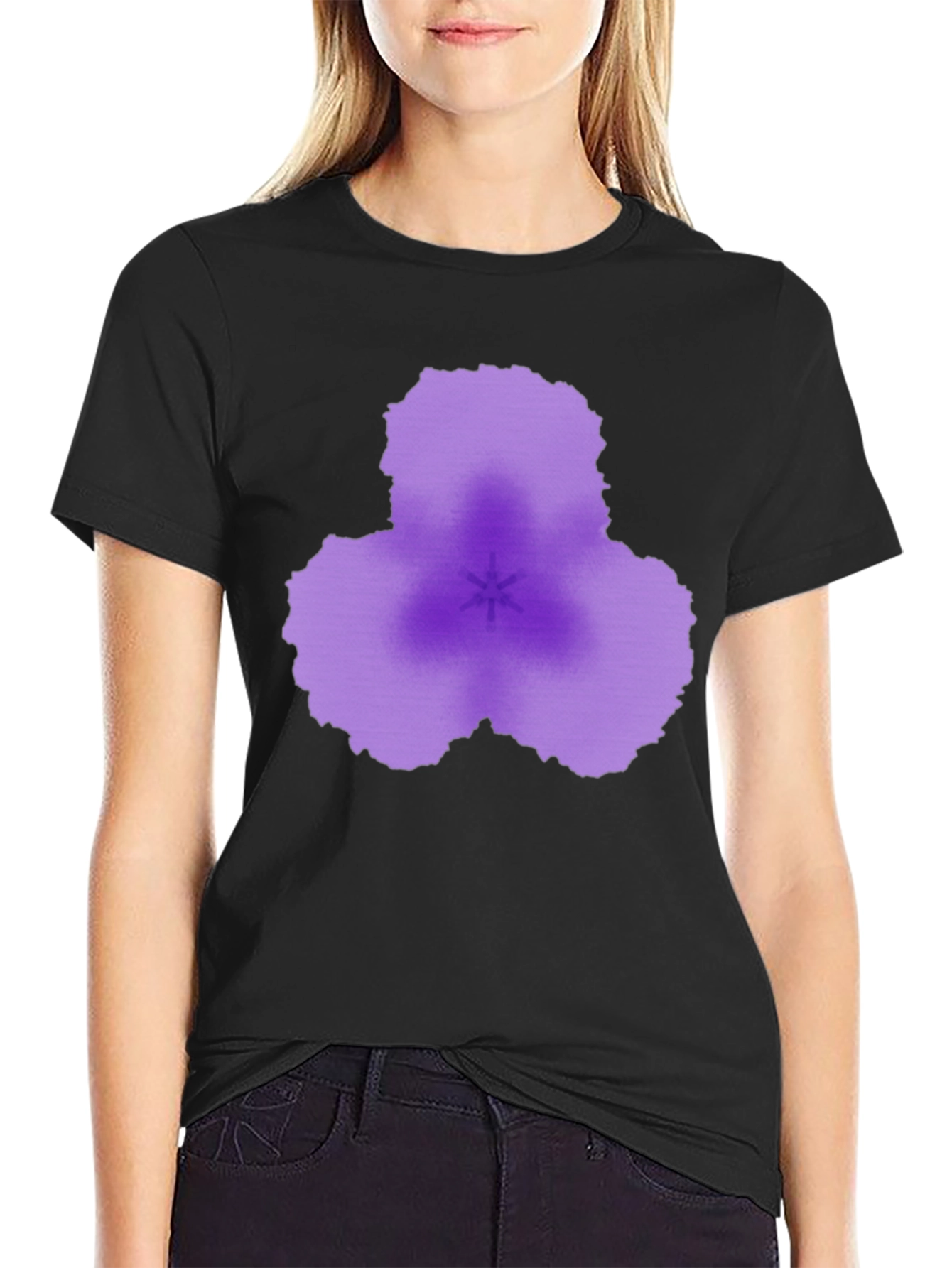 Abstract Purple Flower Black T-Shirt