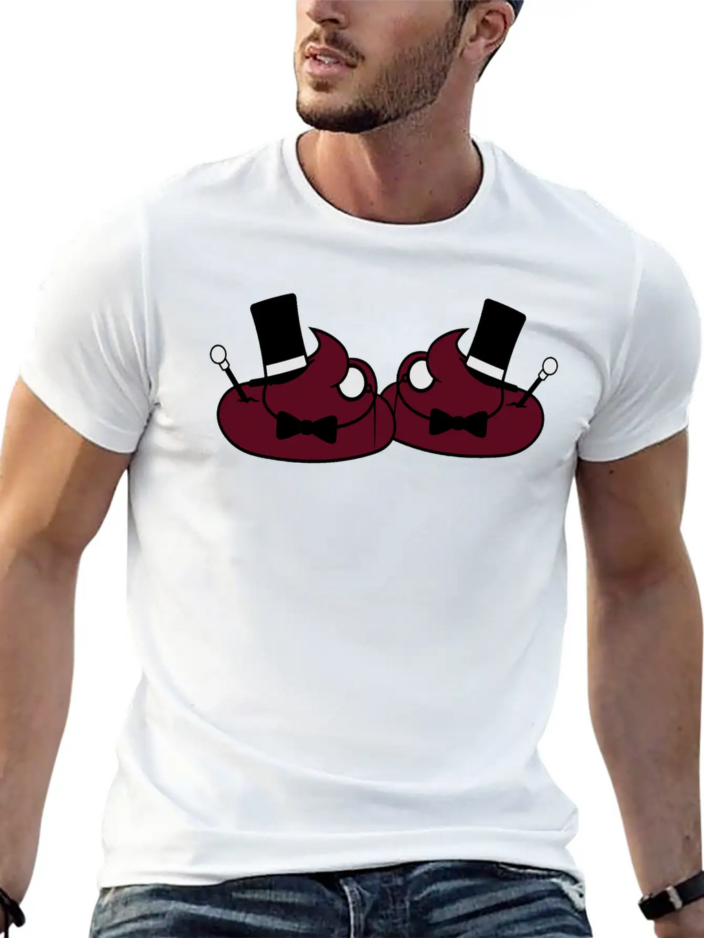 2 Friends Team Sir Mr Gentlemen Cylinder Hat Monoc Stylish Everyday T-Shirt – Unisex Basic Cotton Tee