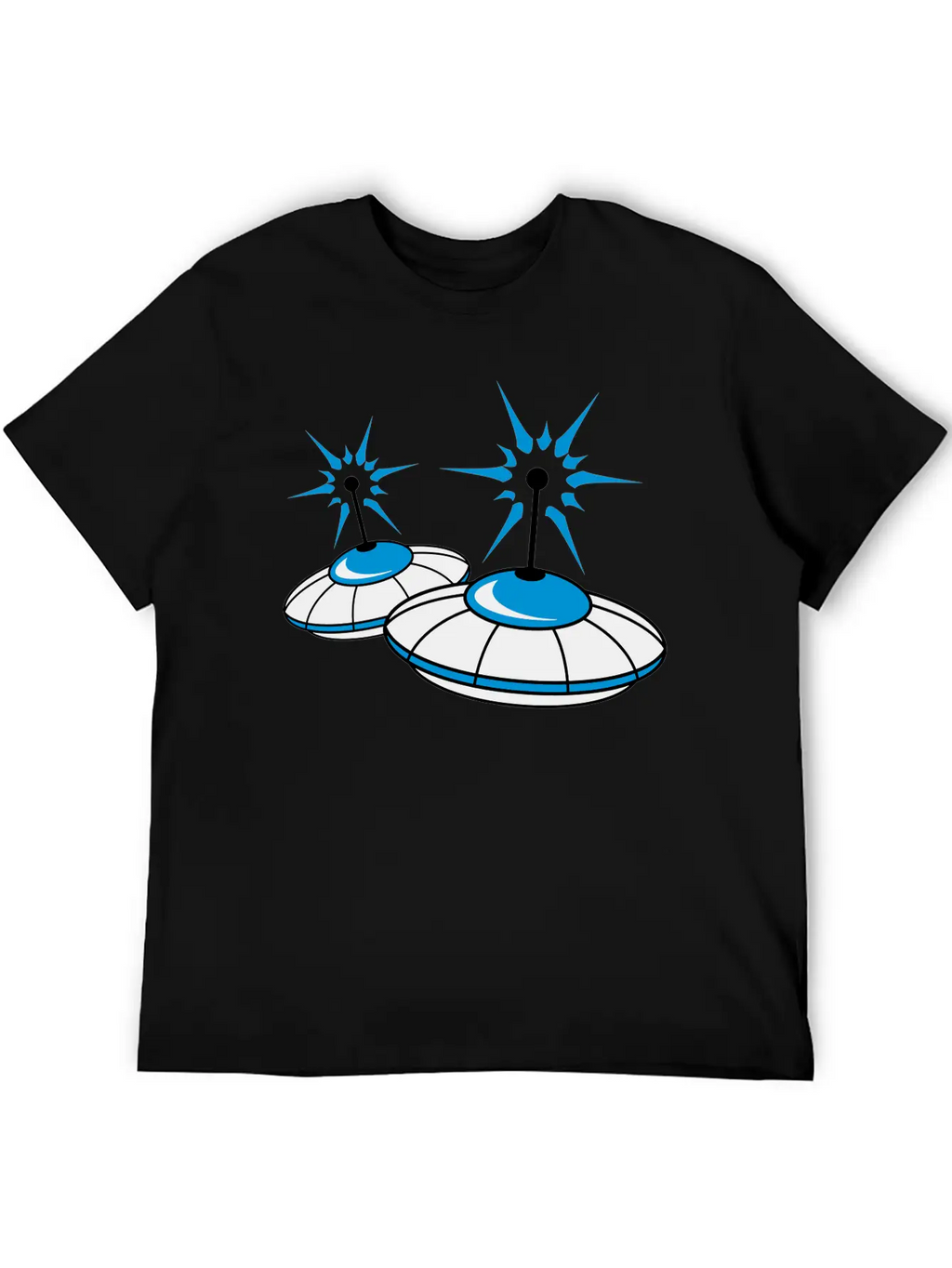 2 Team Squad Pattern Ufo Blue Flying Saucer Sparks Classic Crew Neck Graphic Tee – Everyday Minimal Look