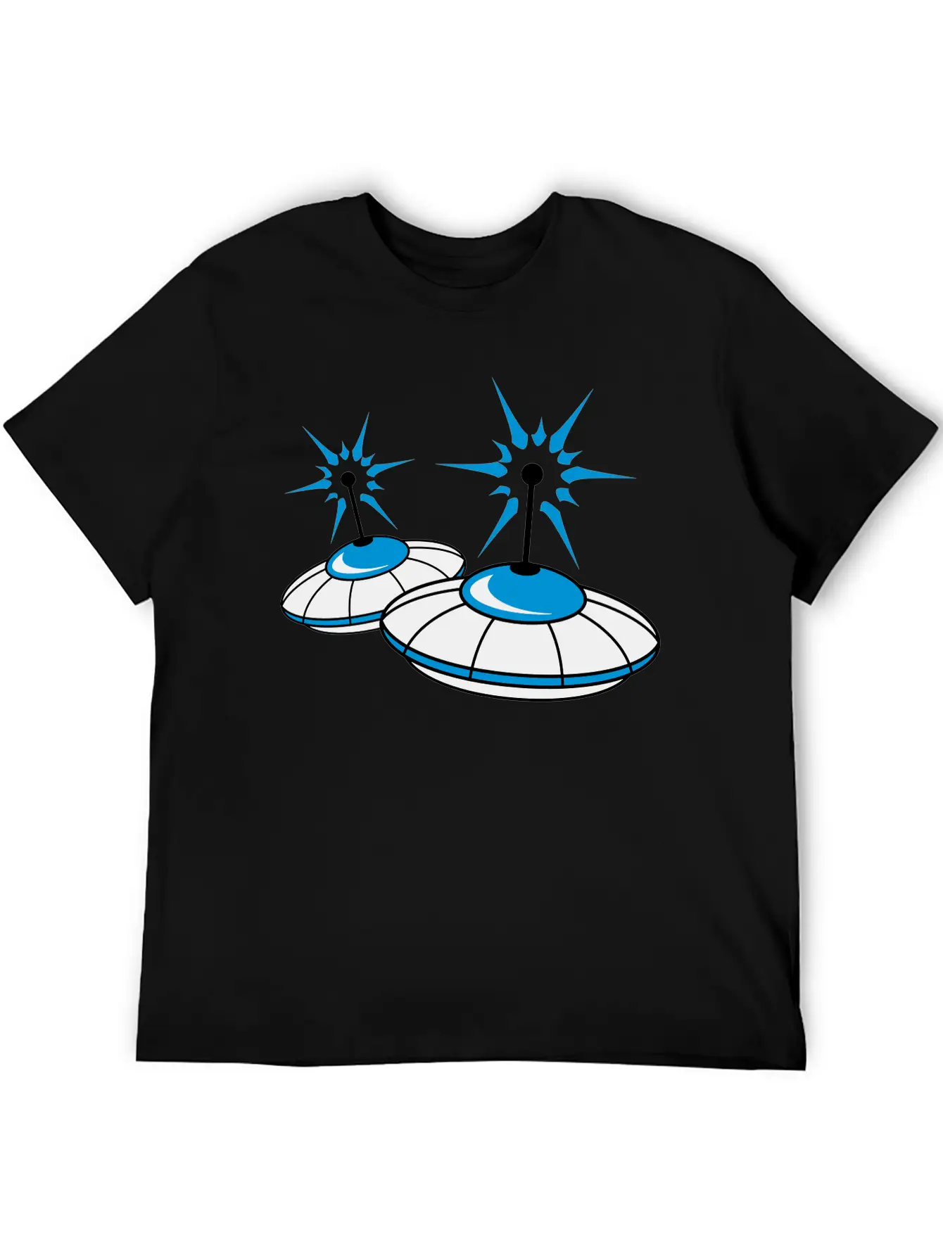 2 Team Squad Pattern Ufo Blue Flying Saucer Sparks Classic Crew Neck Graphic Tee – Everyday Minimal Look