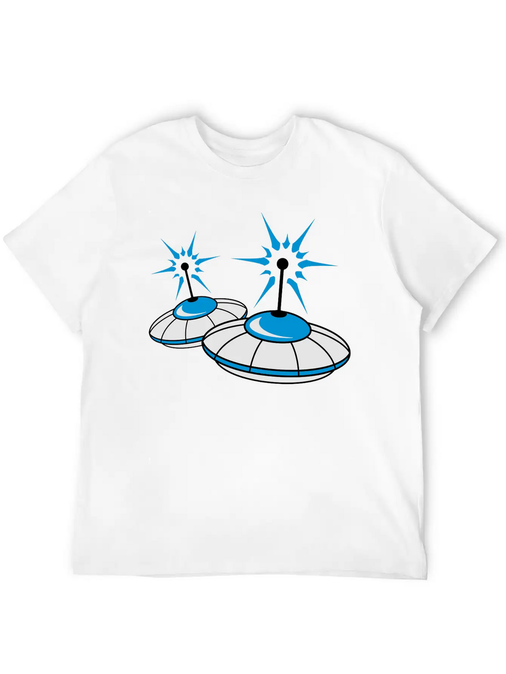 2 Team Squad Pattern Ufo Blue Flying Saucer Sparks Classic Crew Neck Graphic Tee – Everyday Minimal Look