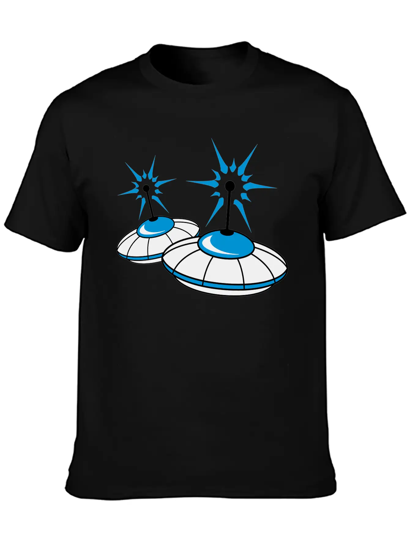 2 Team Squad Pattern Ufo Blue Flying Saucer Sparks Classic Crew Neck Graphic Tee – Everyday Minimal Look