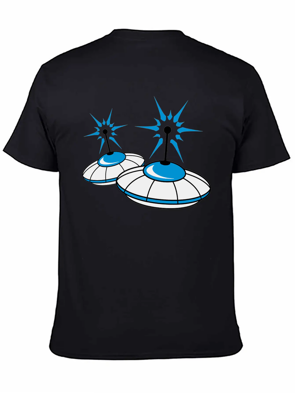 2 Team Squad Pattern Ufo Blue Flying Saucer Sparks Classic Crew Neck Graphic Tee – Everyday Minimal Look