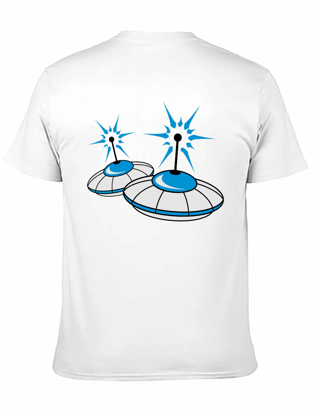 2 Team Squad Pattern Ufo Blue Flying Saucer Sparks Classic Crew Neck Graphic Tee – Everyday Minimal Look