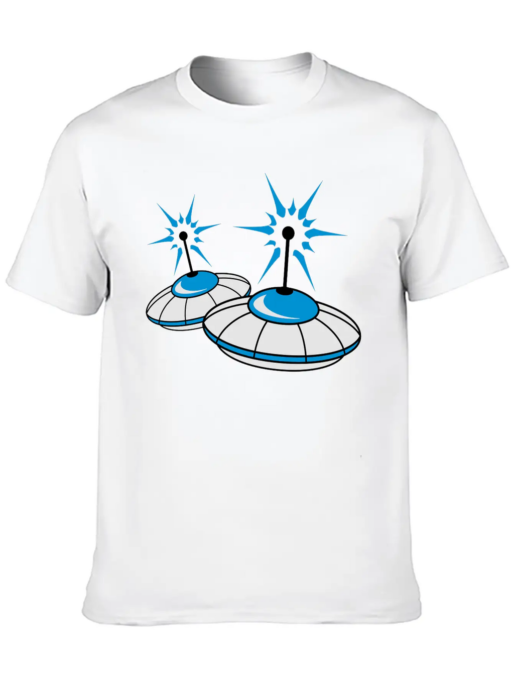 2 Team Squad Pattern Ufo Blue Flying Saucer Sparks Classic Crew Neck Graphic Tee – Everyday Minimal Look