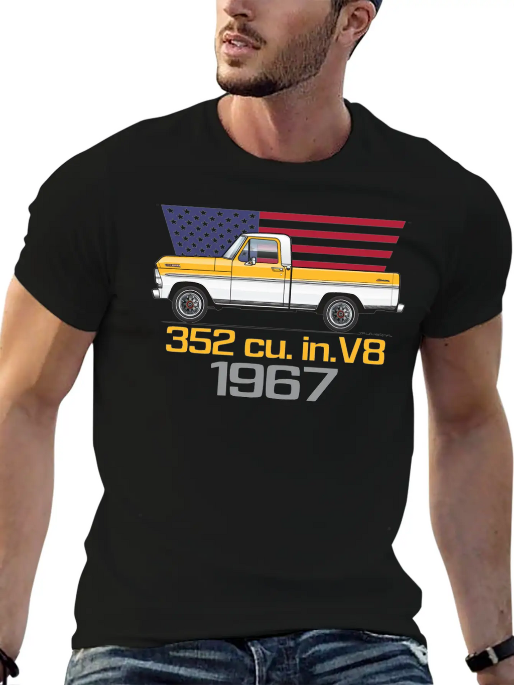 352 V8 Chrome Yellow And White Classic Fit Graphic Tee For Daily Comfort – Unisex Cotton Shirt