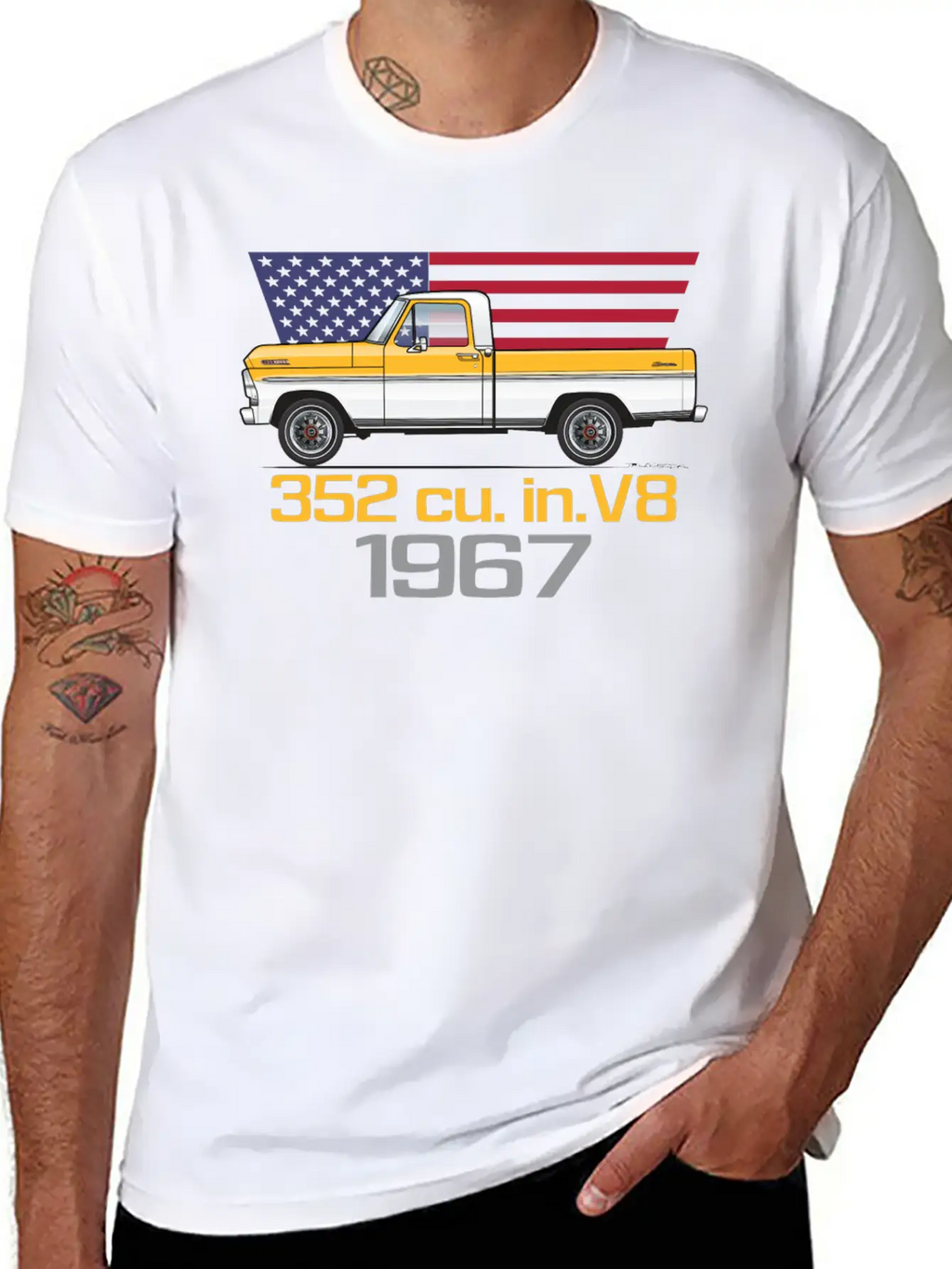 352 V8 Chrome Yellow And White Classic Fit Graphic Tee For Daily Comfort – Unisex Cotton Shirt