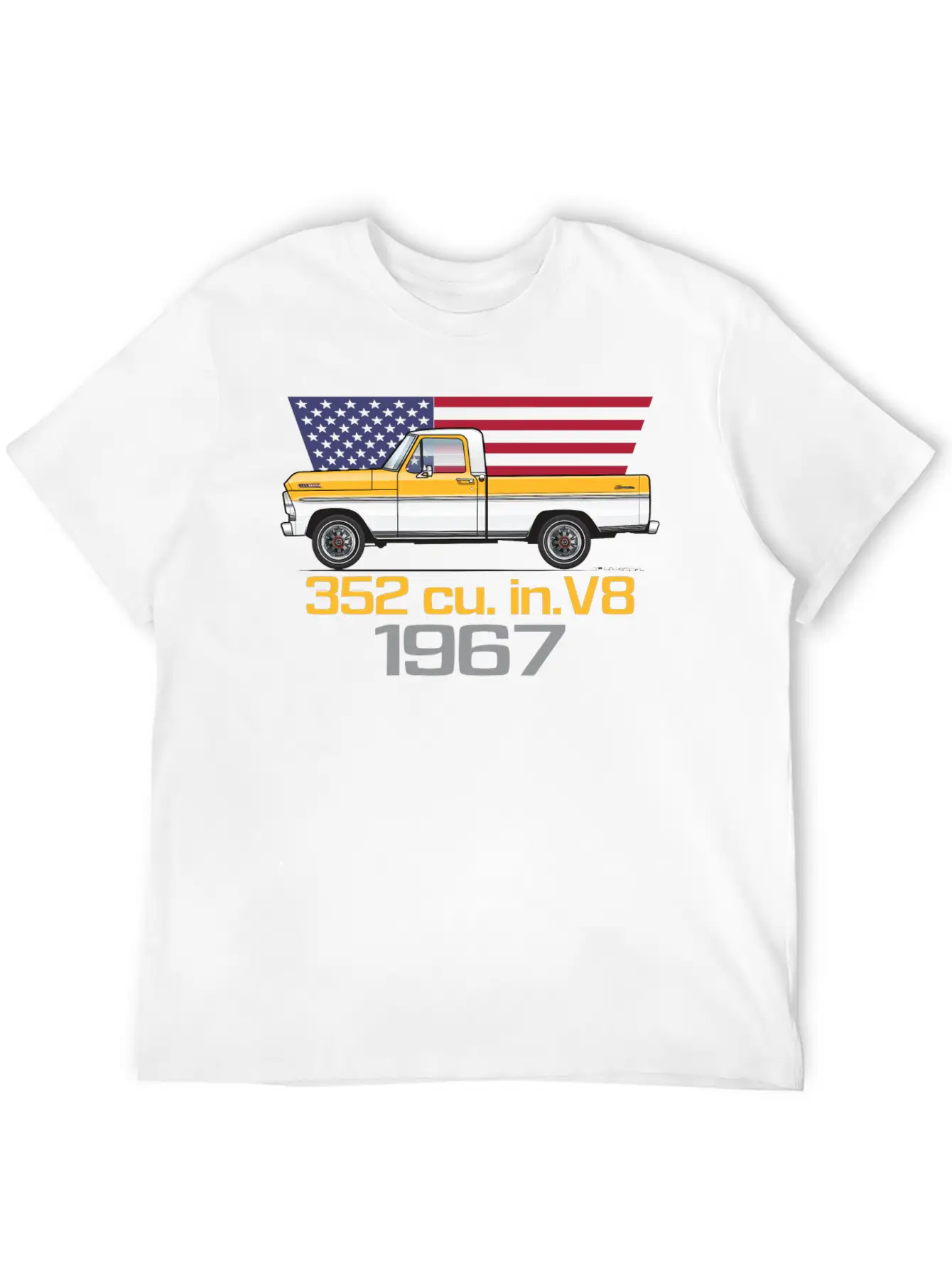 352 V8 Chrome Yellow And White Classic Fit Graphic Tee For Daily Comfort – Unisex Cotton Shirt
