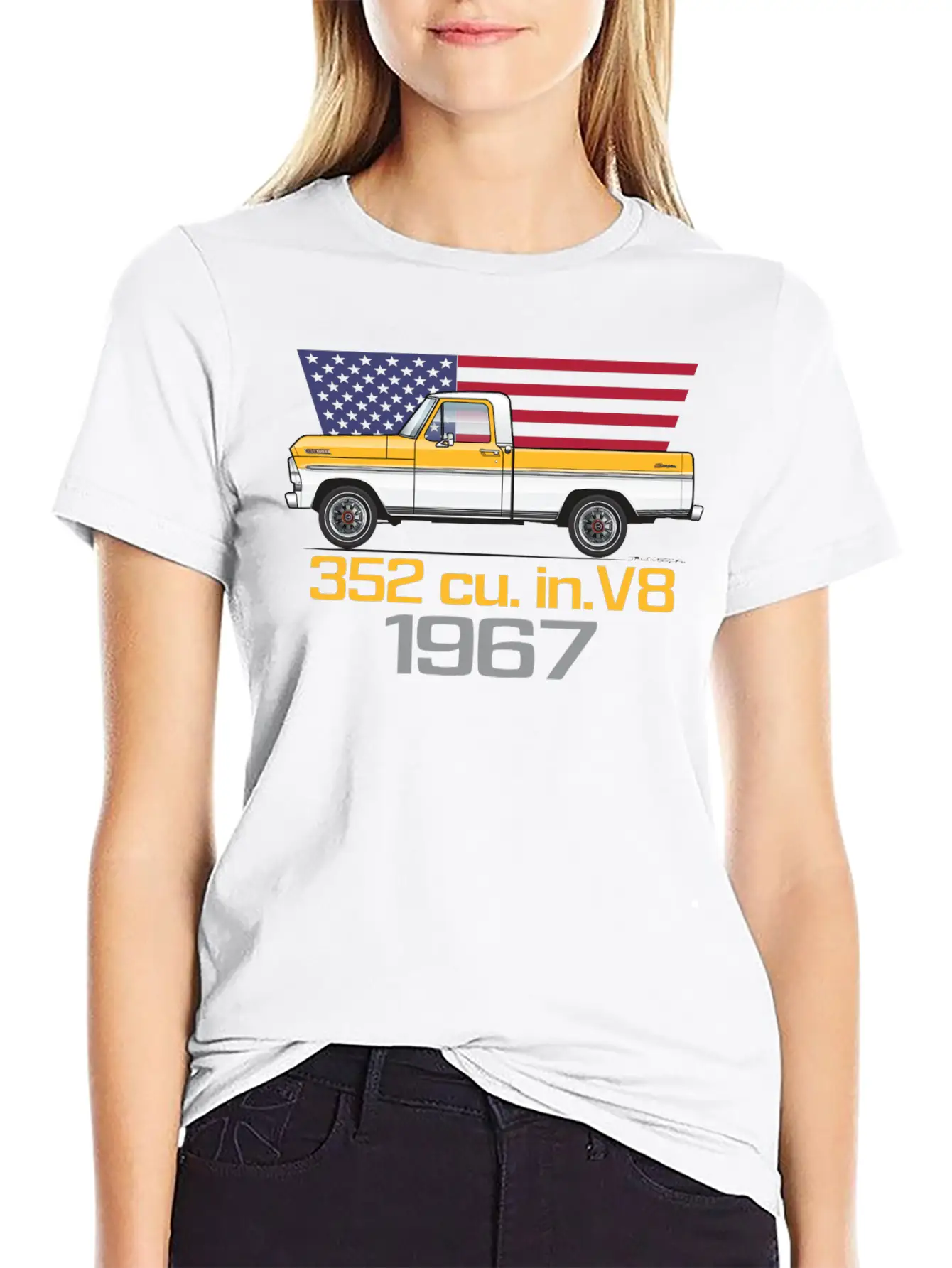 352 V8 Chrome Yellow And White Classic Fit Graphic Tee For Daily Comfort – Unisex Cotton Shirt