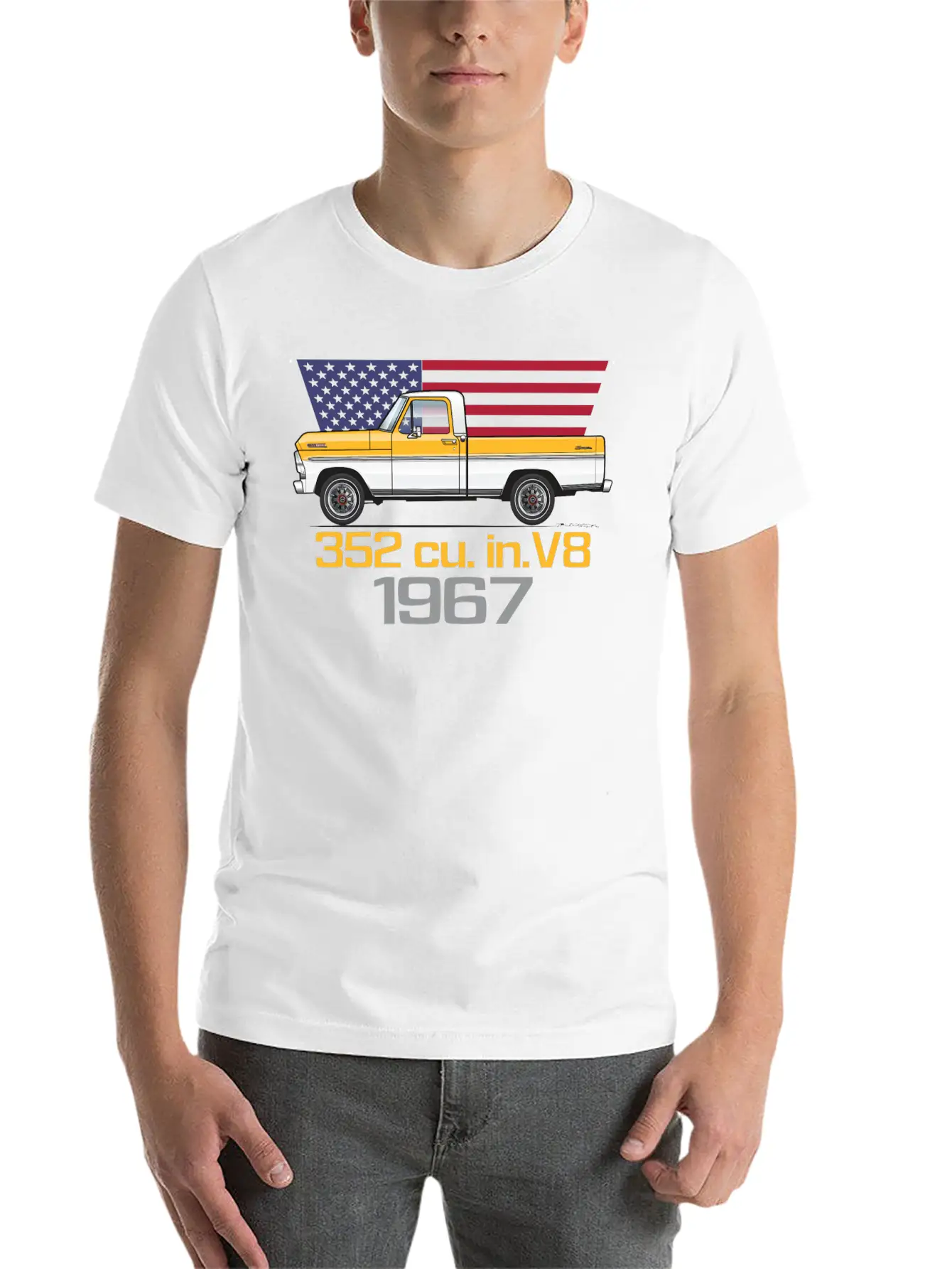 352 V8 Chrome Yellow And White Classic Fit Graphic Tee For Daily Comfort – Unisex Cotton Shirt