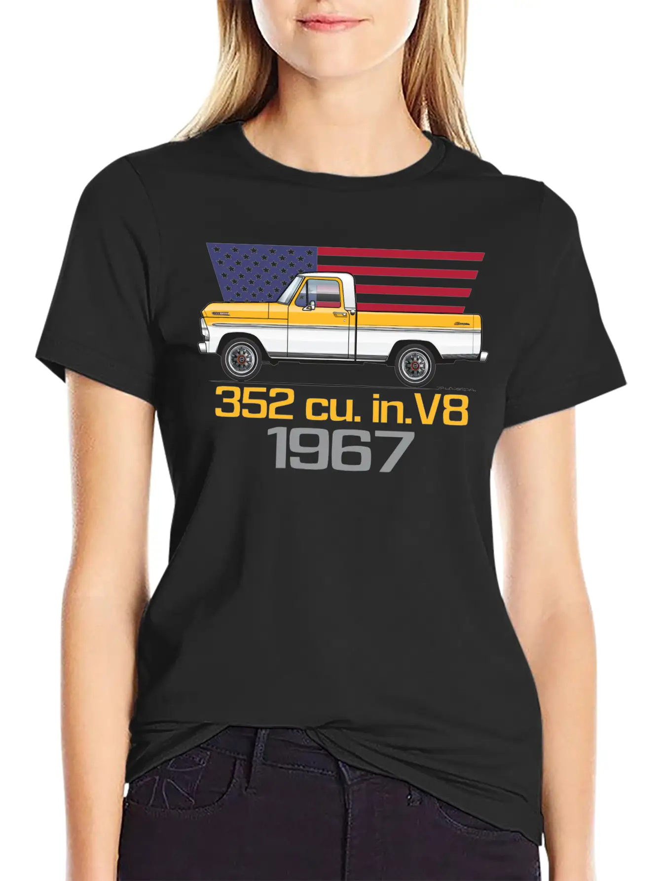 352 V8 Chrome Yellow And White Classic Fit Graphic Tee For Daily Comfort – Unisex Cotton Shirt