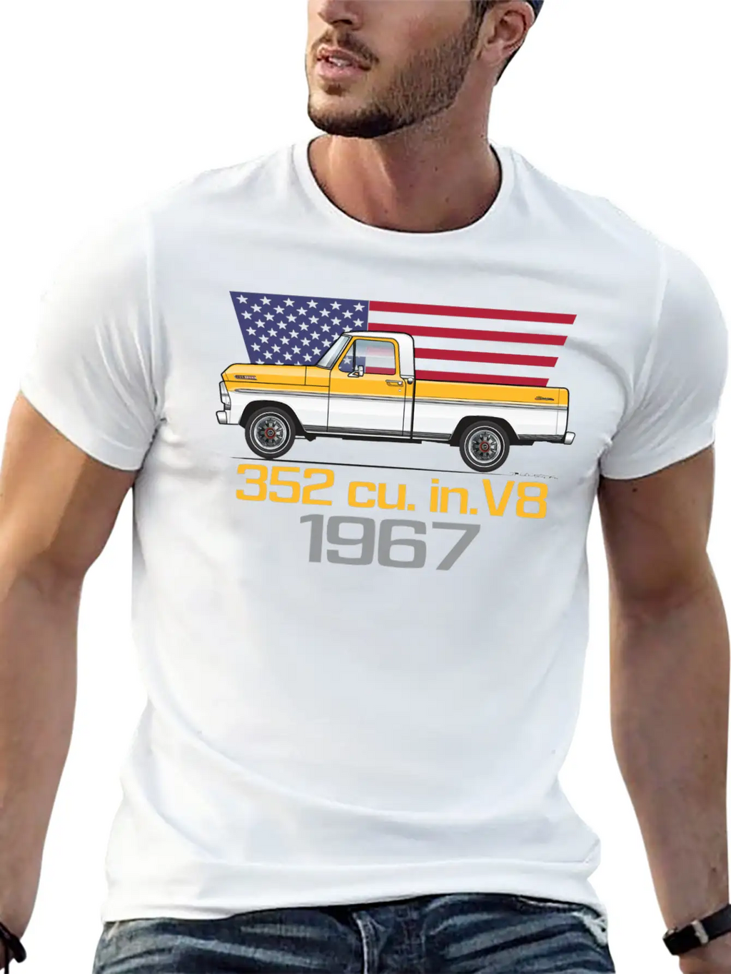 352 V8 Chrome Yellow And White Classic Fit Graphic Tee For Daily Comfort – Unisex Cotton Shirt