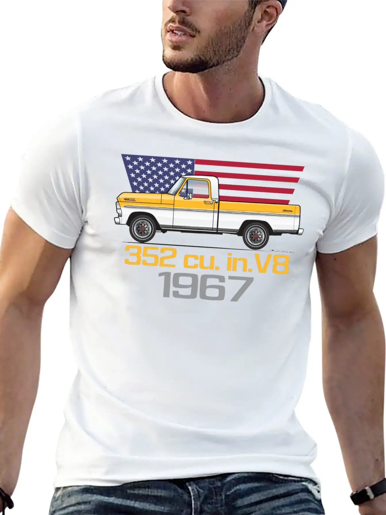 352 V8 Chrome Yellow And White Classic Fit Graphic Tee For Daily Comfort – Unisex Cotton Shirt