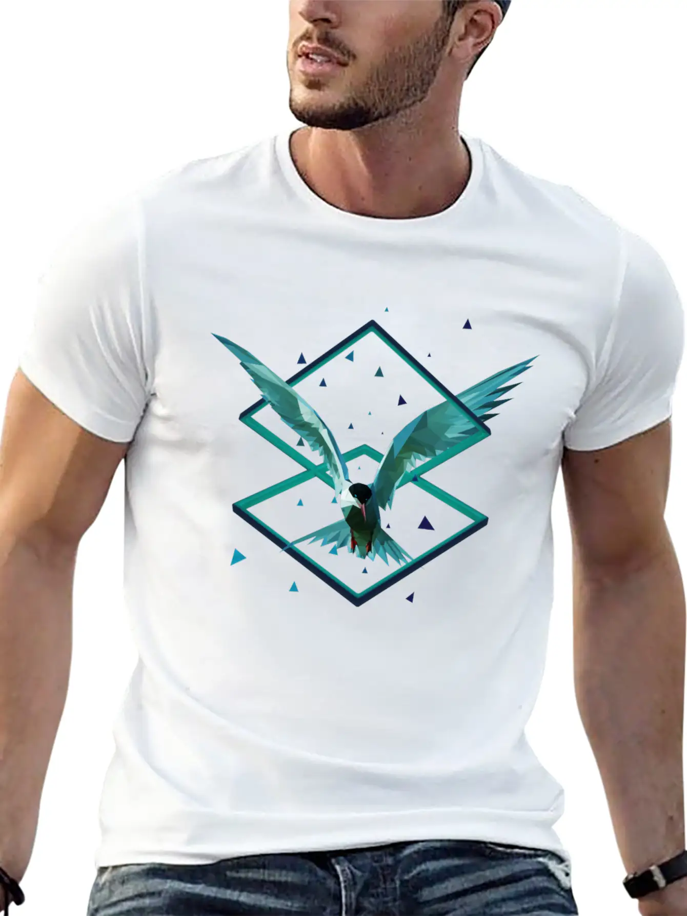 3D Art Polygonal Animal - Seagull Breathable Soft Cotton T-Shirt – Timeless Casual Look