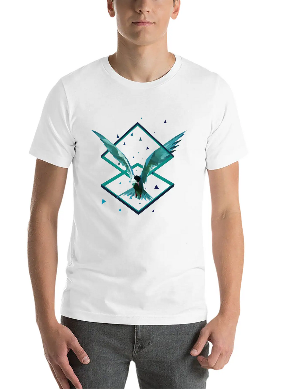 3D Art Polygonal Animal - Seagull Breathable Soft Cotton T-Shirt – Timeless Casual Look