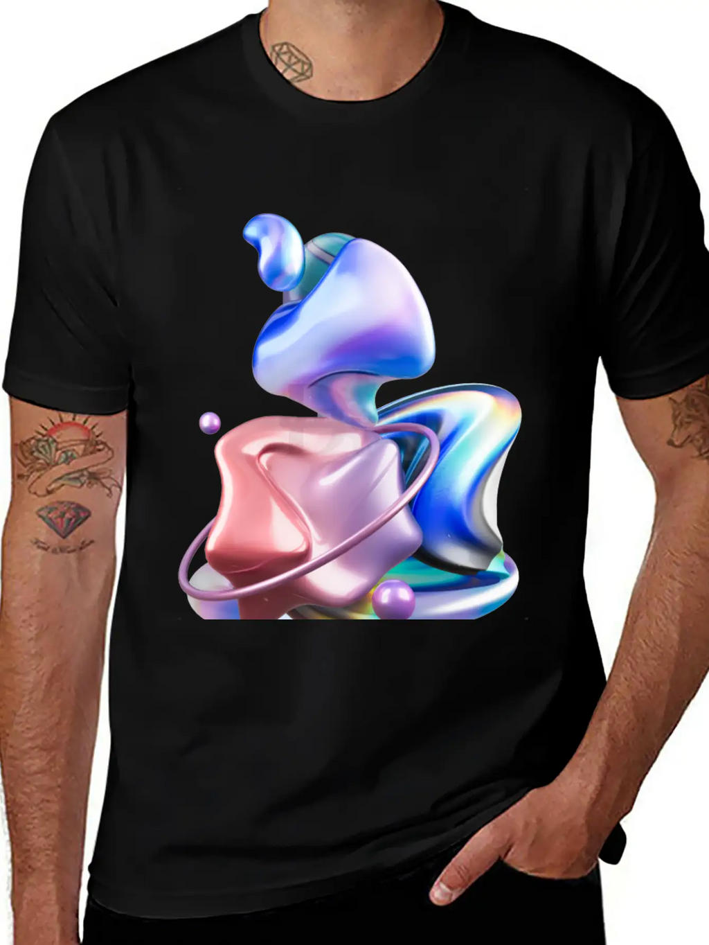 3D Holographic Abstract Basic Graphic T-Shirt – Daily Comfort In Soft Cotton