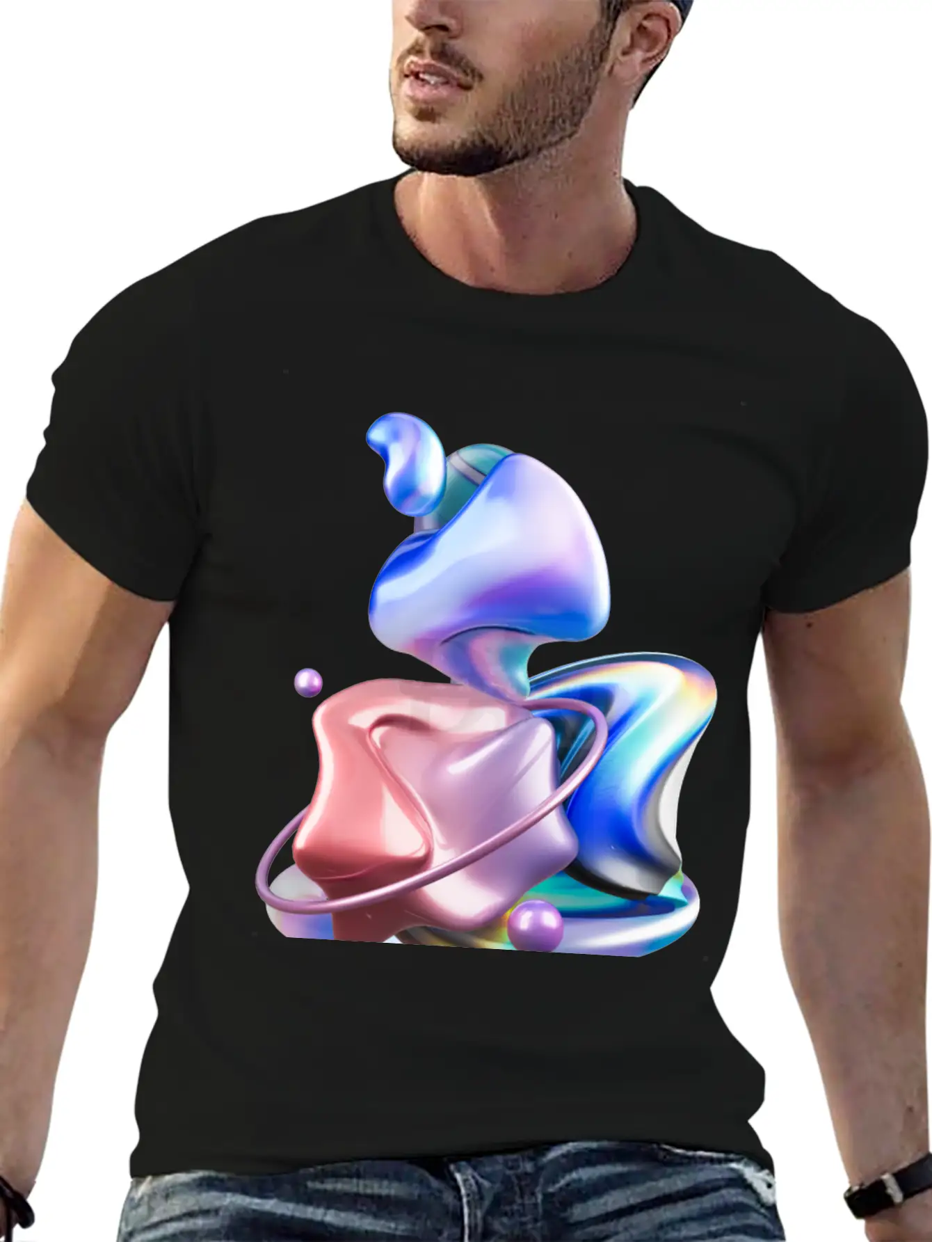 3D Holographic Abstract Basic Graphic T-Shirt – Daily Comfort In Soft Cotton
