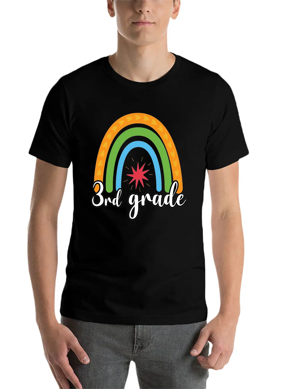 3rd Grade Rainbow Simple Everyday Graphic Tee – Lightweight Summer Wear