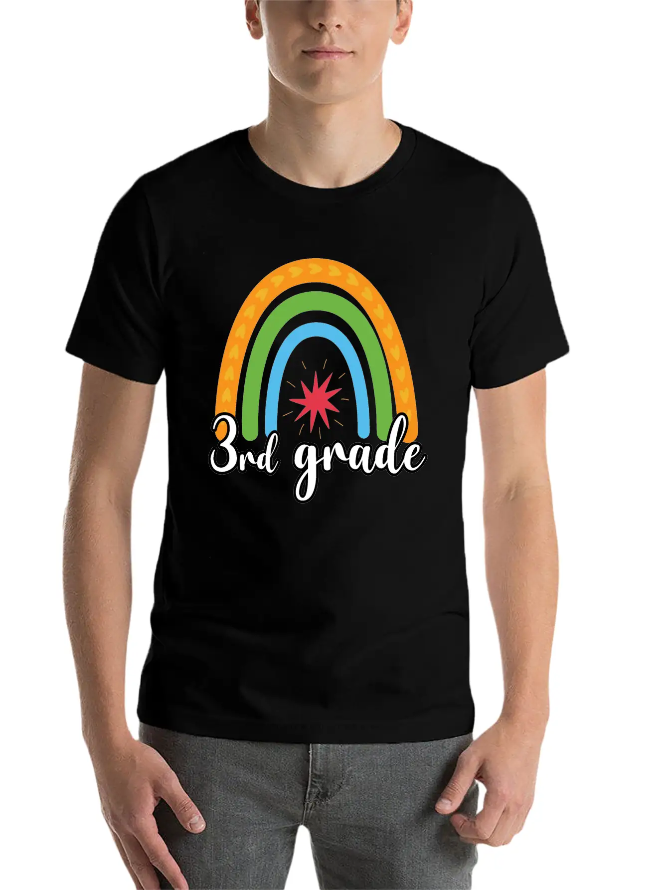 3rd Grade Rainbow Simple Everyday Graphic Tee – Lightweight Summer Wear