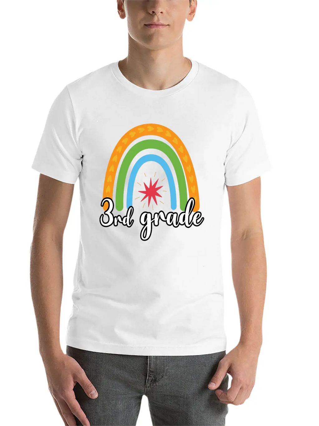 3rd Grade Rainbow Simple Everyday Graphic Tee – Lightweight Summer Wear