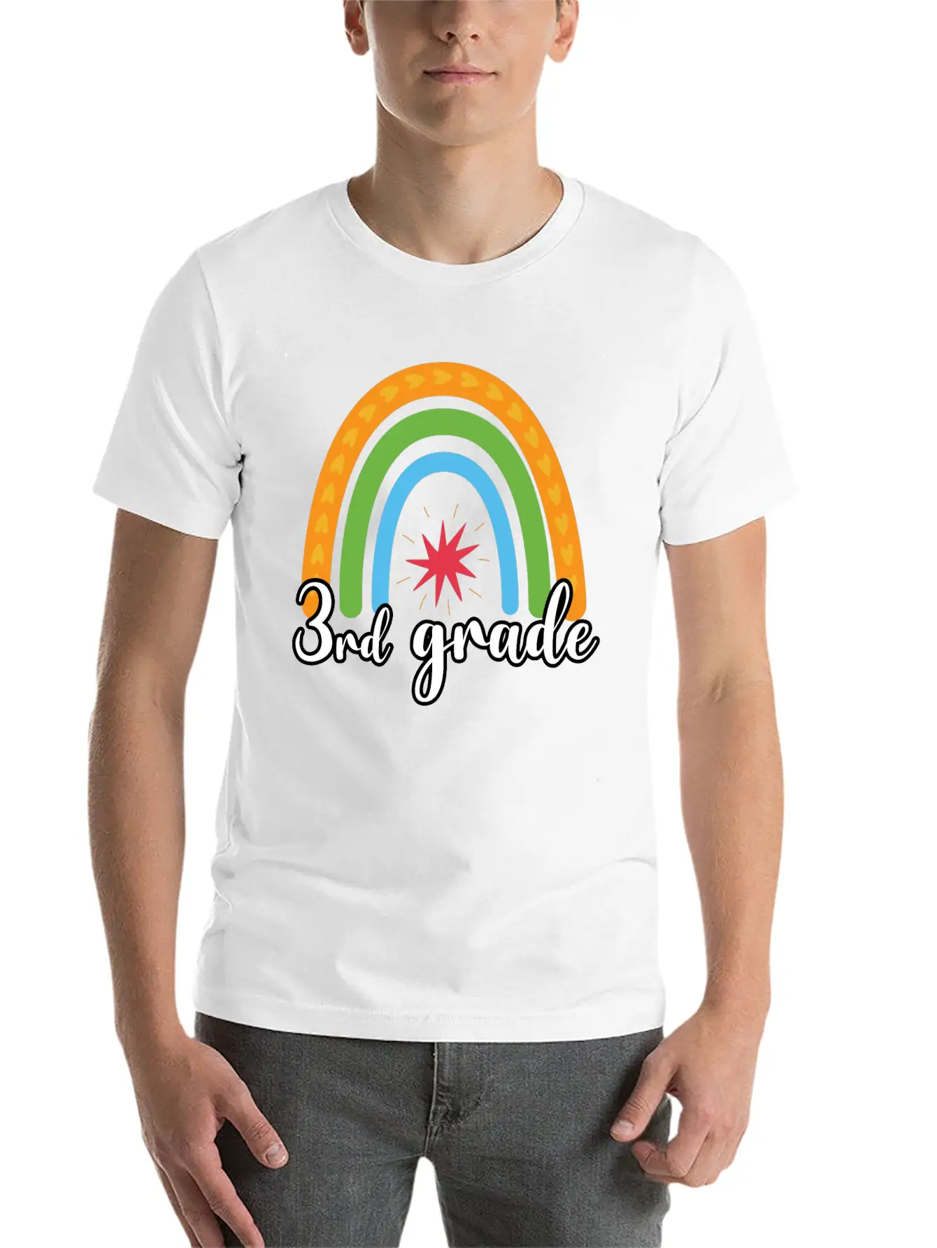 3rd Grade Rainbow Simple Everyday Graphic Tee – Lightweight Summer Wear