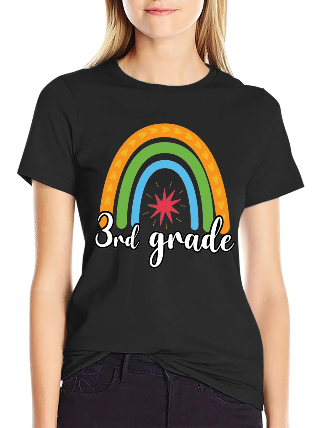 3rd Grade Rainbow Simple Everyday Graphic Tee – Lightweight Summer Wear