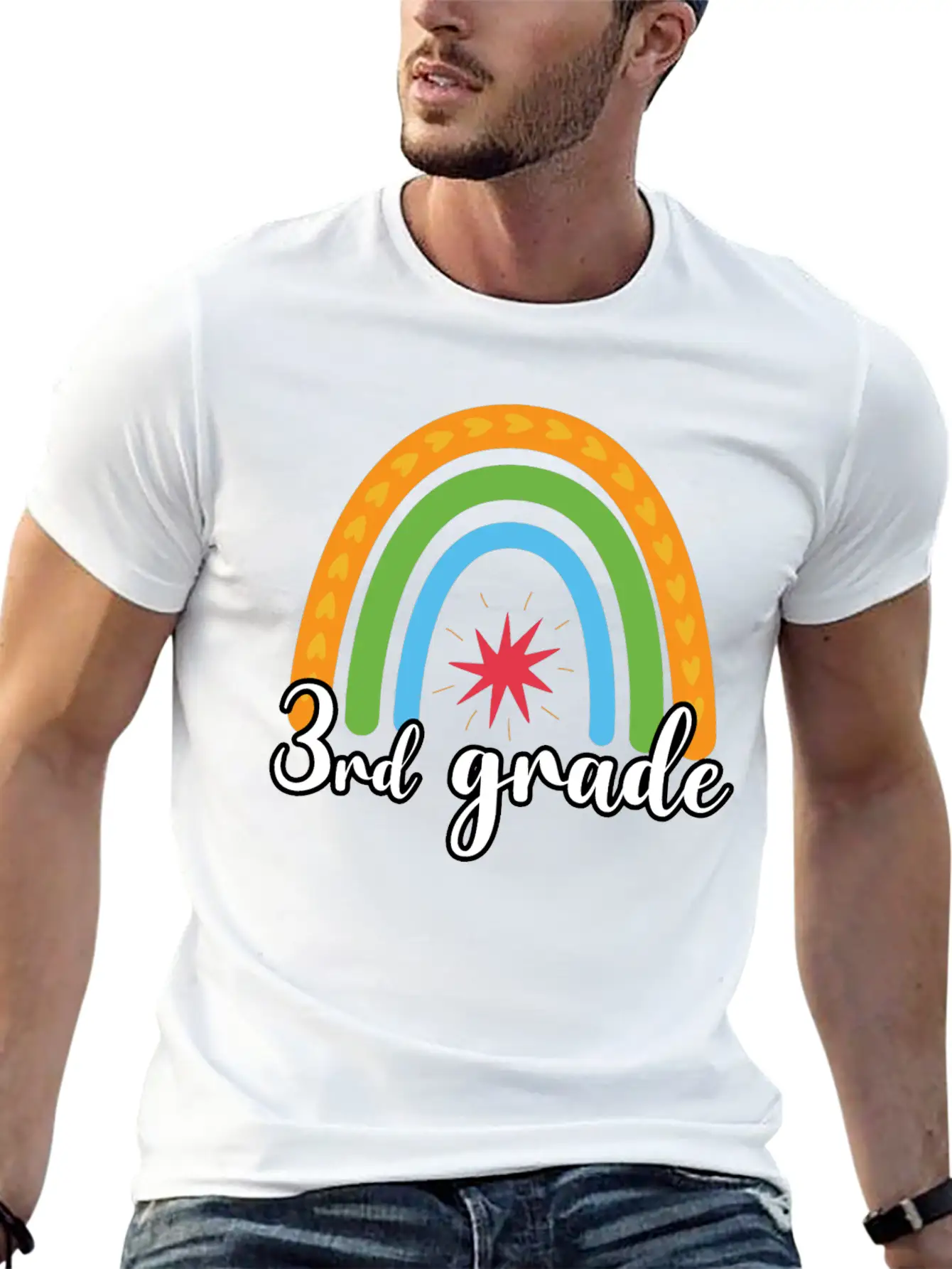 3rd Grade Rainbow Simple Everyday Graphic Tee – Lightweight Summer Wear