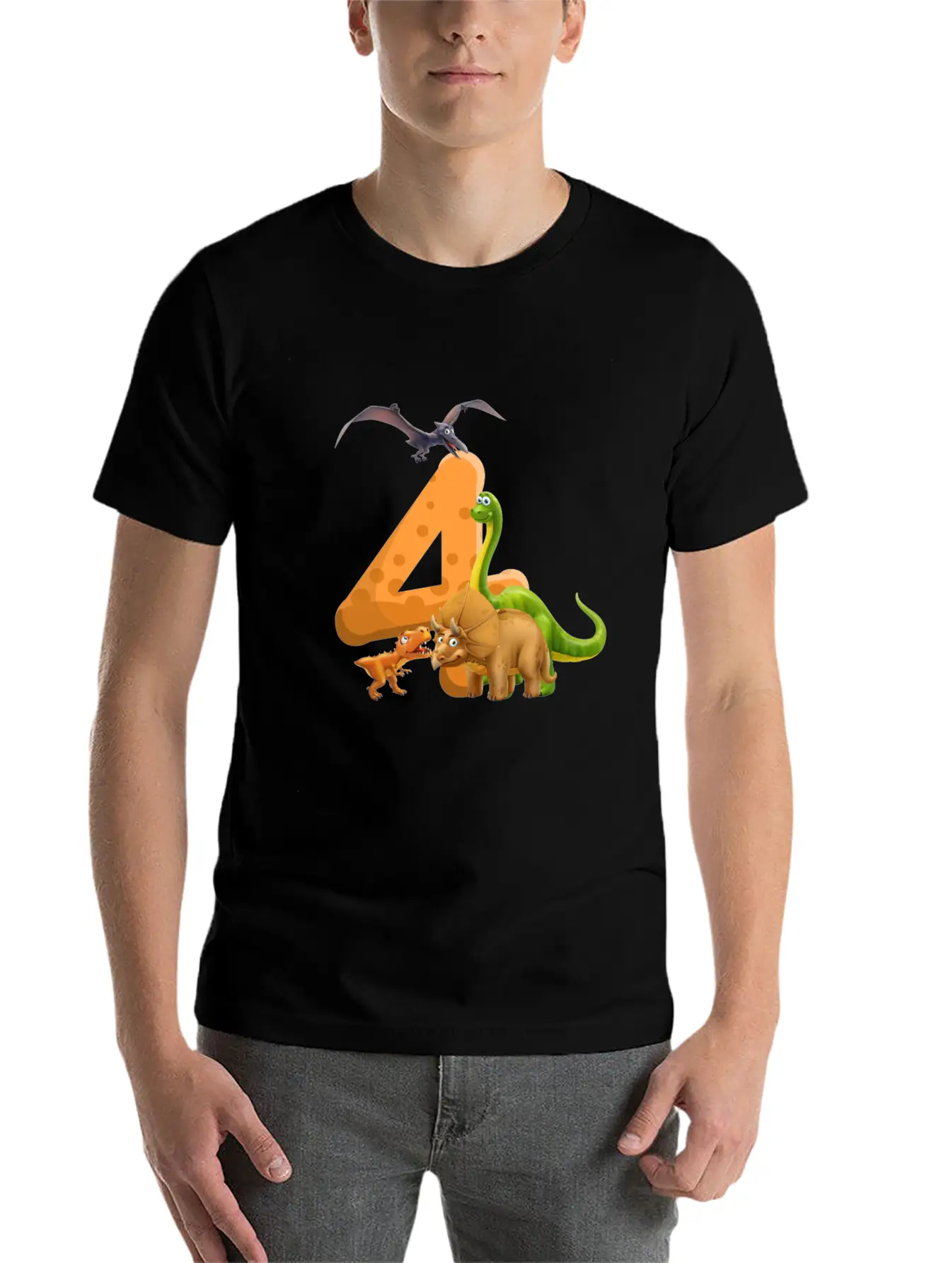 4 Year Old Boy Dinosaur 4th Birthday Timeless Short Sleeve Tee – Comfy And Minimalist Design
