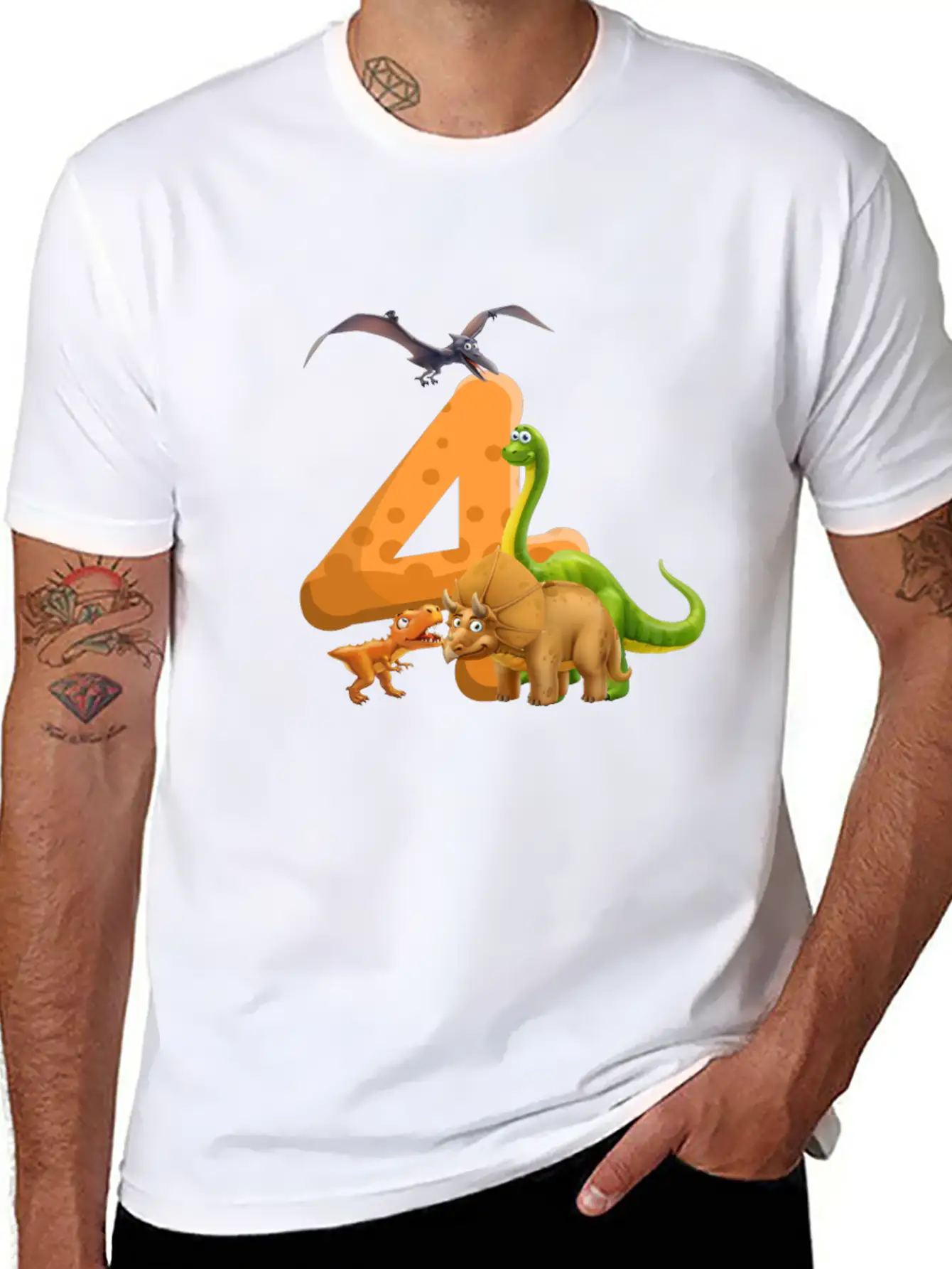 4 Year Old Boy Dinosaur 4th Birthday Timeless Short Sleeve Tee – Comfy And Minimalist Design
