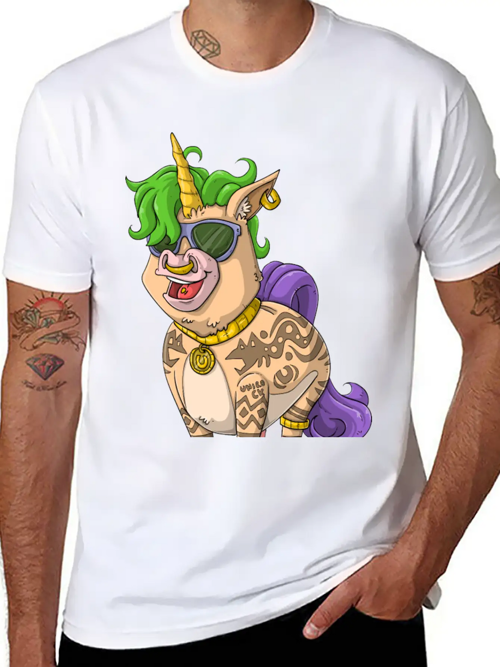 400Tattoo Unicorn / Tattooed Unicorn Relaxed Everyday Tee – Lightweight And Durable Cotton