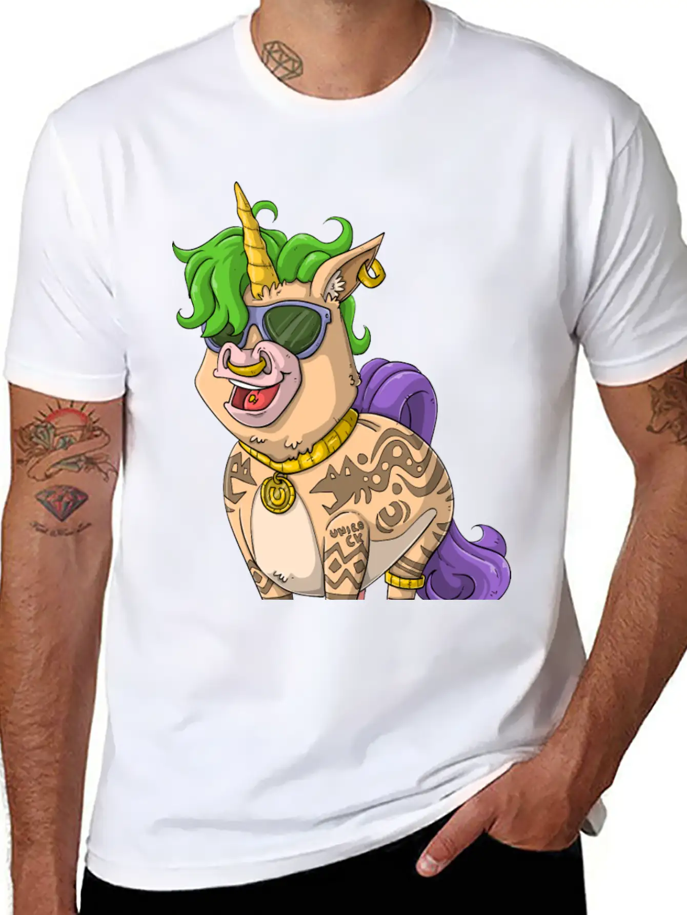 400Tattoo Unicorn / Tattooed Unicorn Relaxed Everyday Tee – Lightweight And Durable Cotton