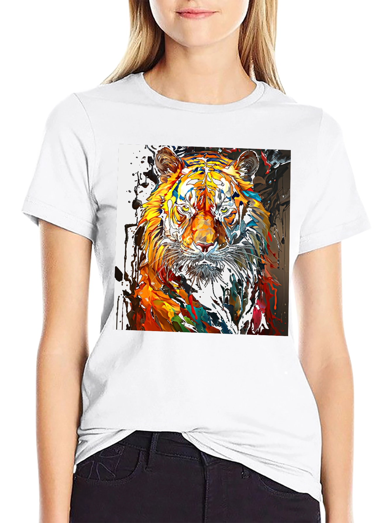 Abstract Tiger Graphic Black T-Shirt