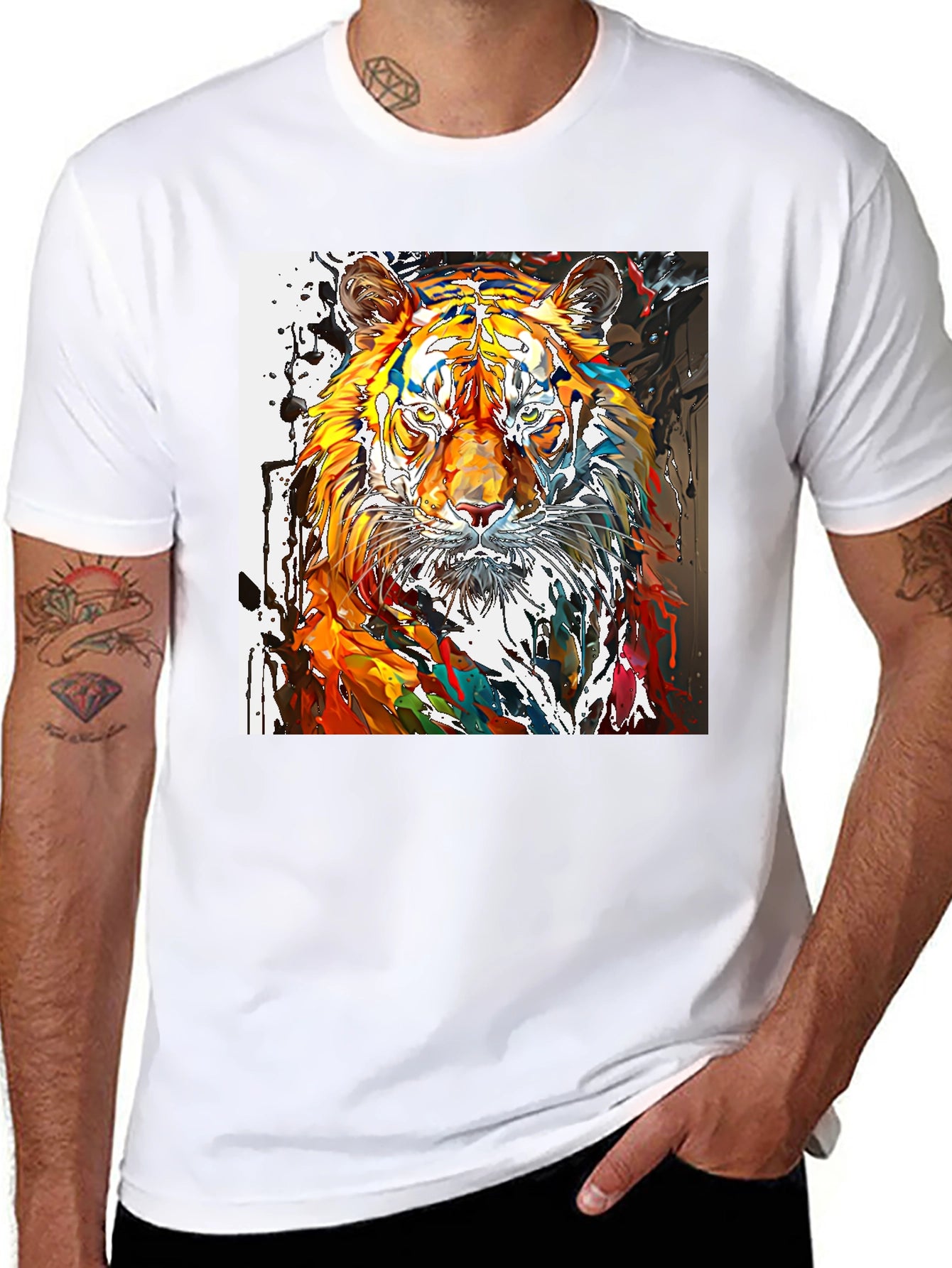Abstract Tiger Graphic Black T-Shirt