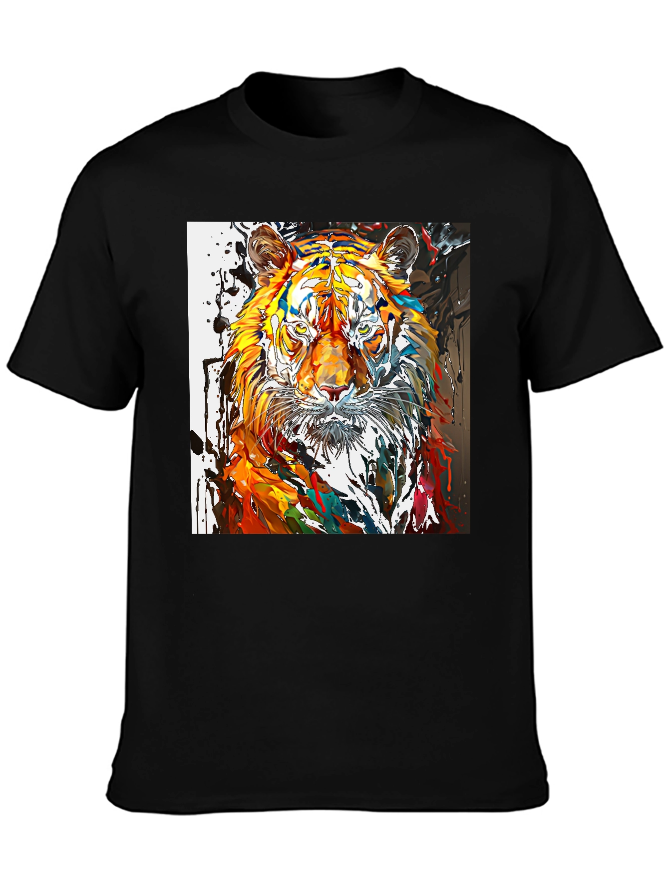 Abstract Tiger Graphic Black T-Shirt