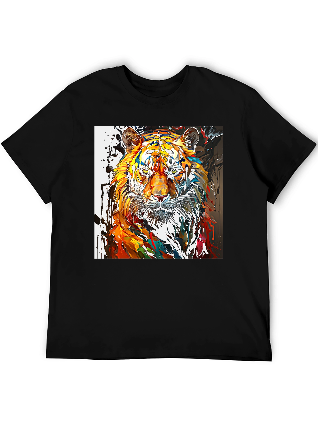 Abstract Tiger Graphic Black T-Shirt