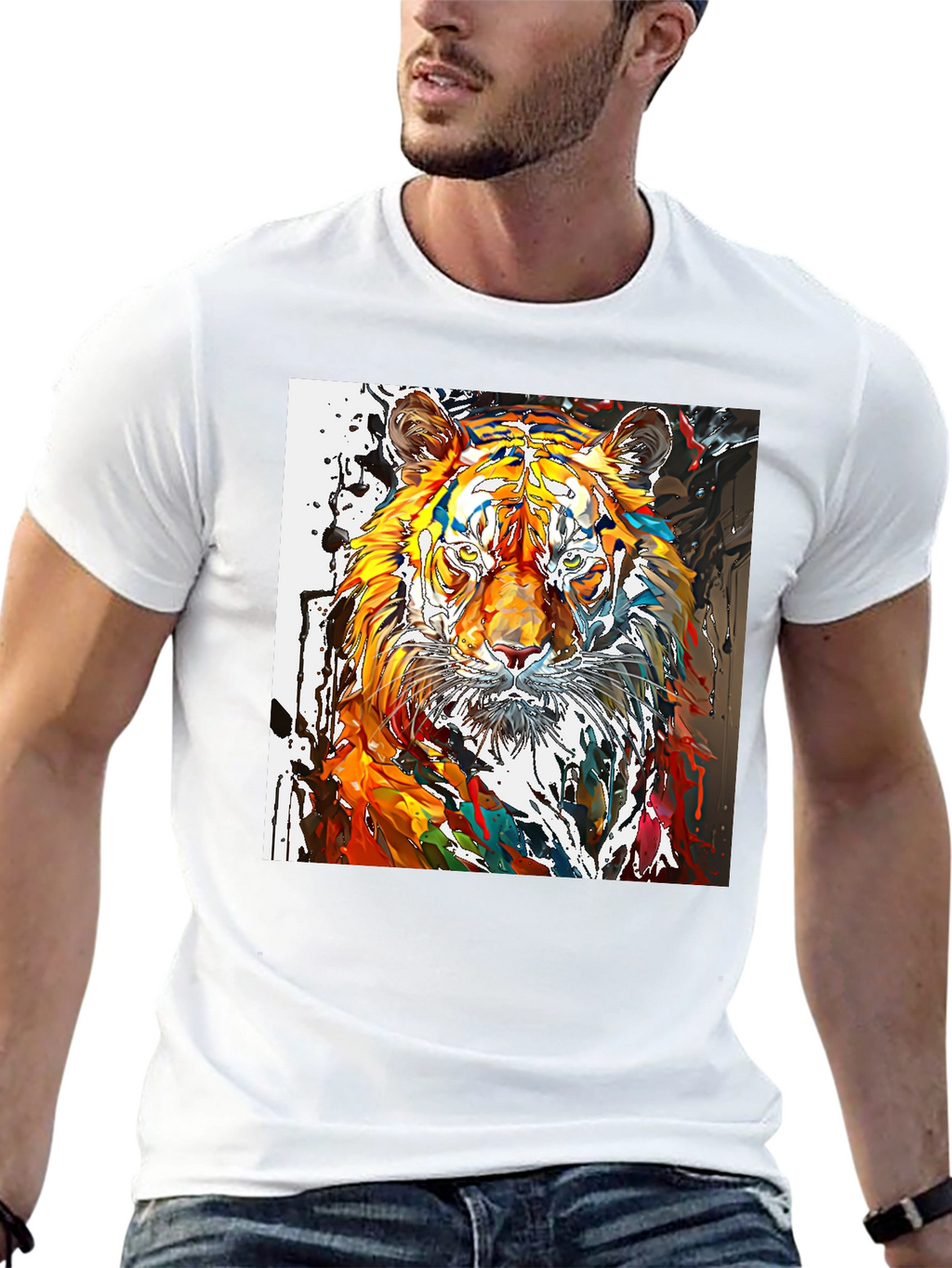 Abstract Tiger Graphic Black T-Shirt