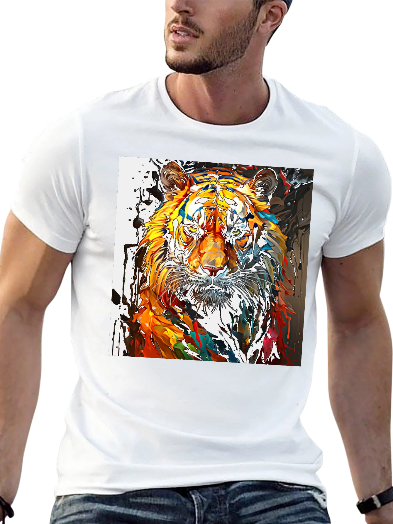 Abstract Tiger Graphic Black T-Shirt