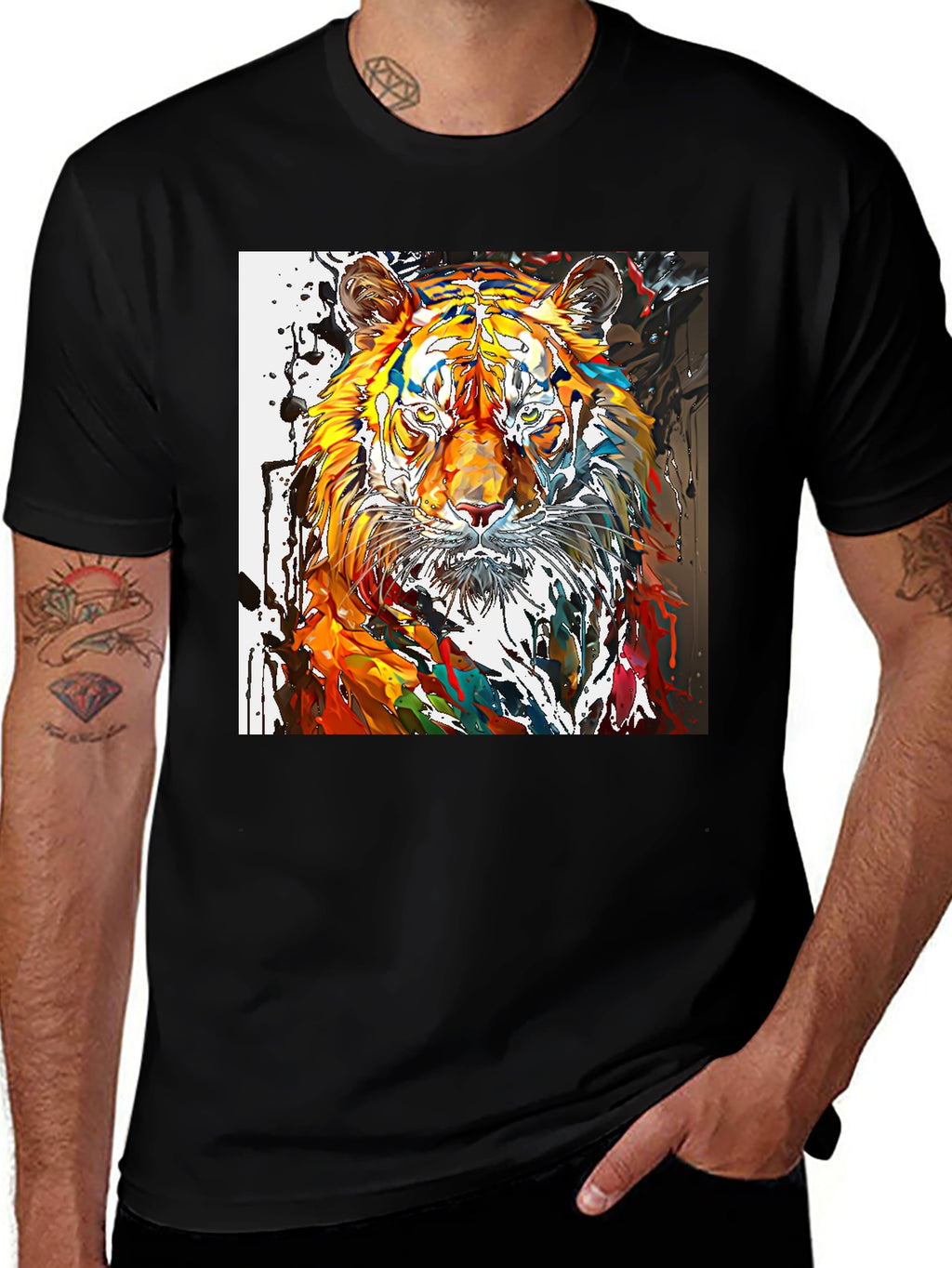 Abstract Tiger Graphic Black T-Shirt