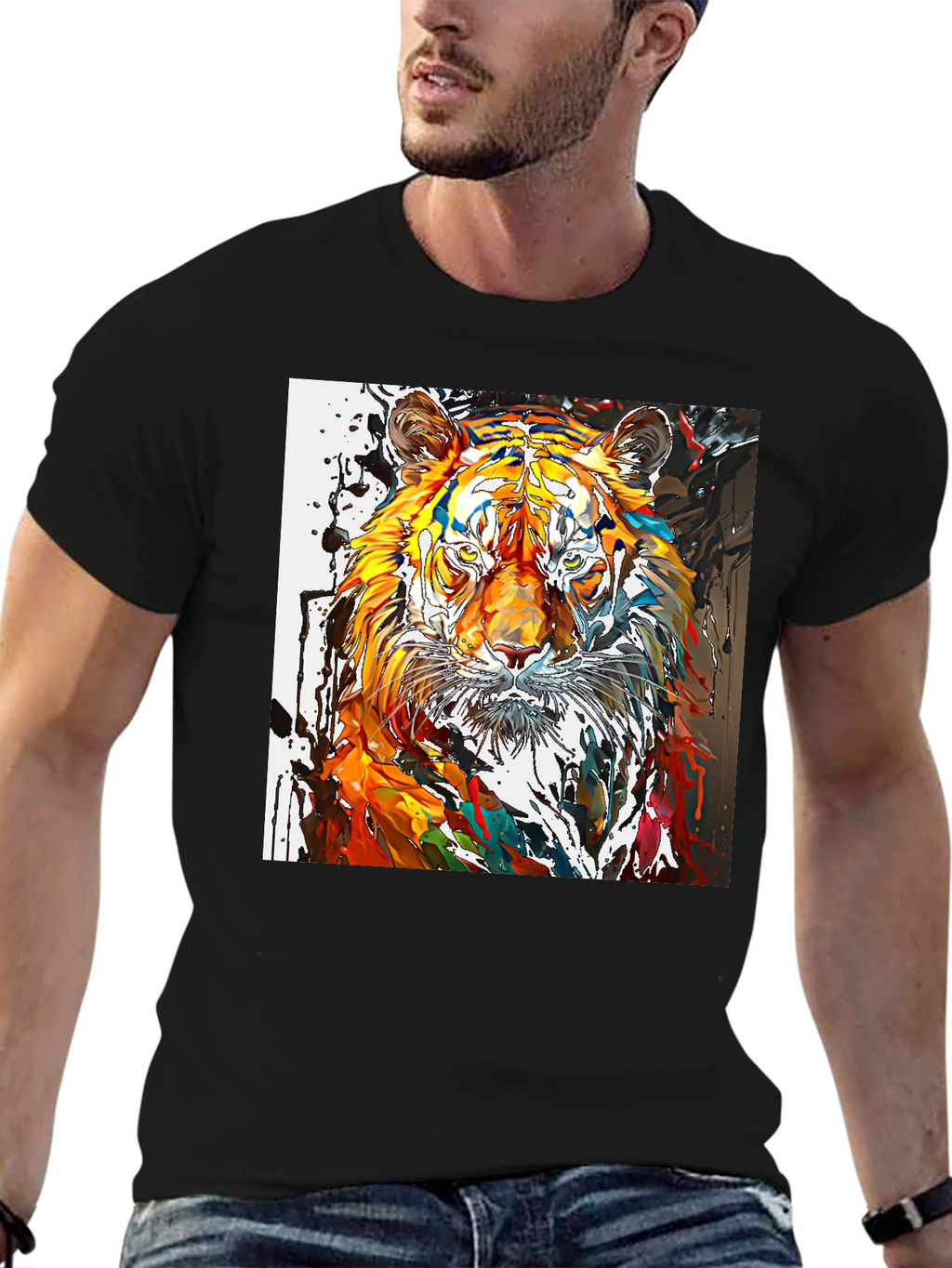 Abstract Tiger Graphic Black T-Shirt