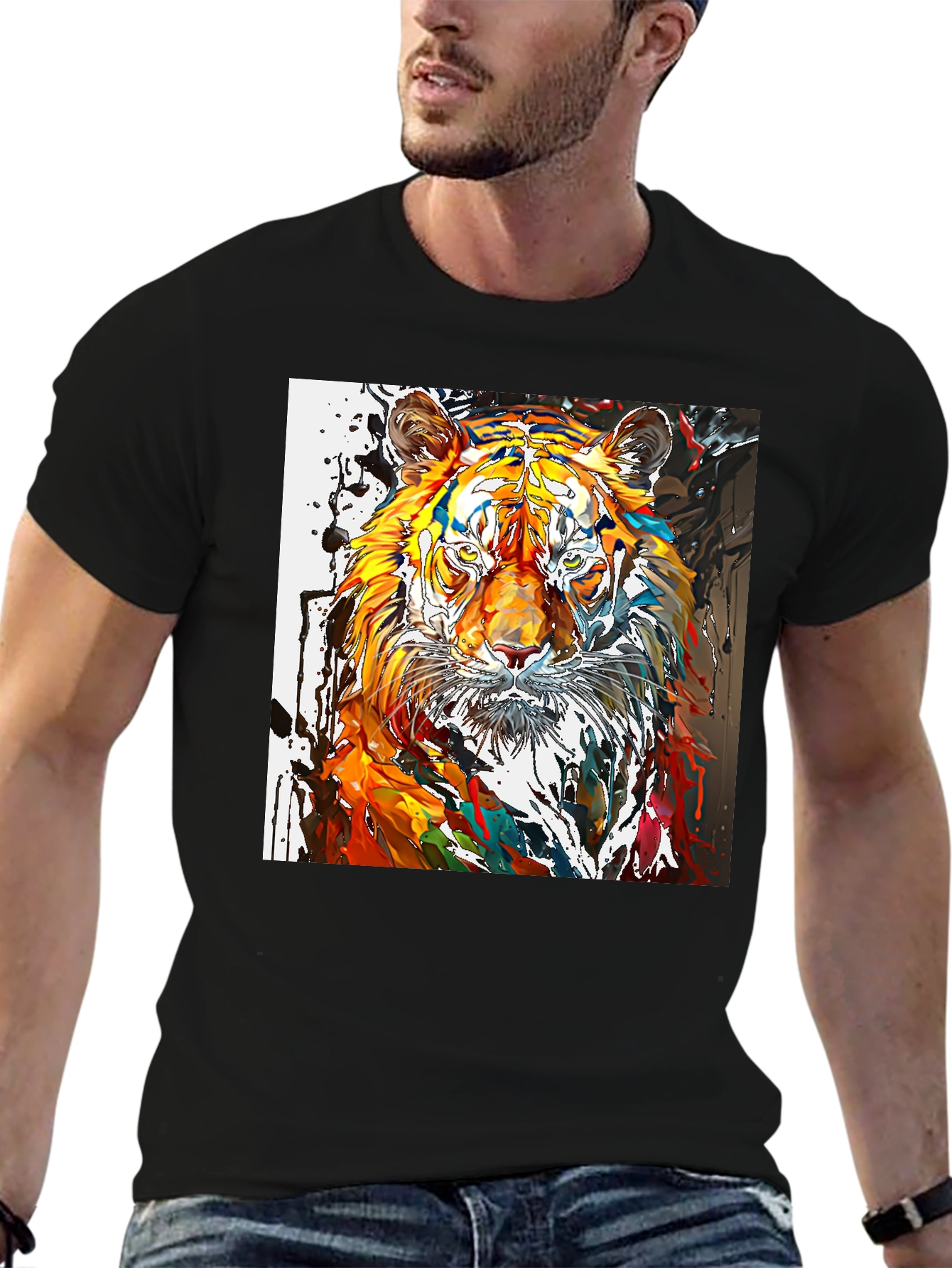 Abstract Tiger Graphic Black T-Shirt