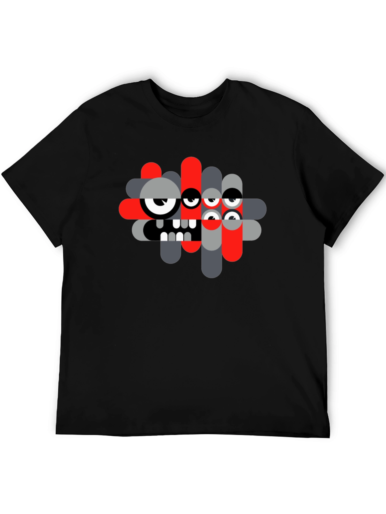 Abstract Monster Graphic Tee - Black Casual T-Shirt
