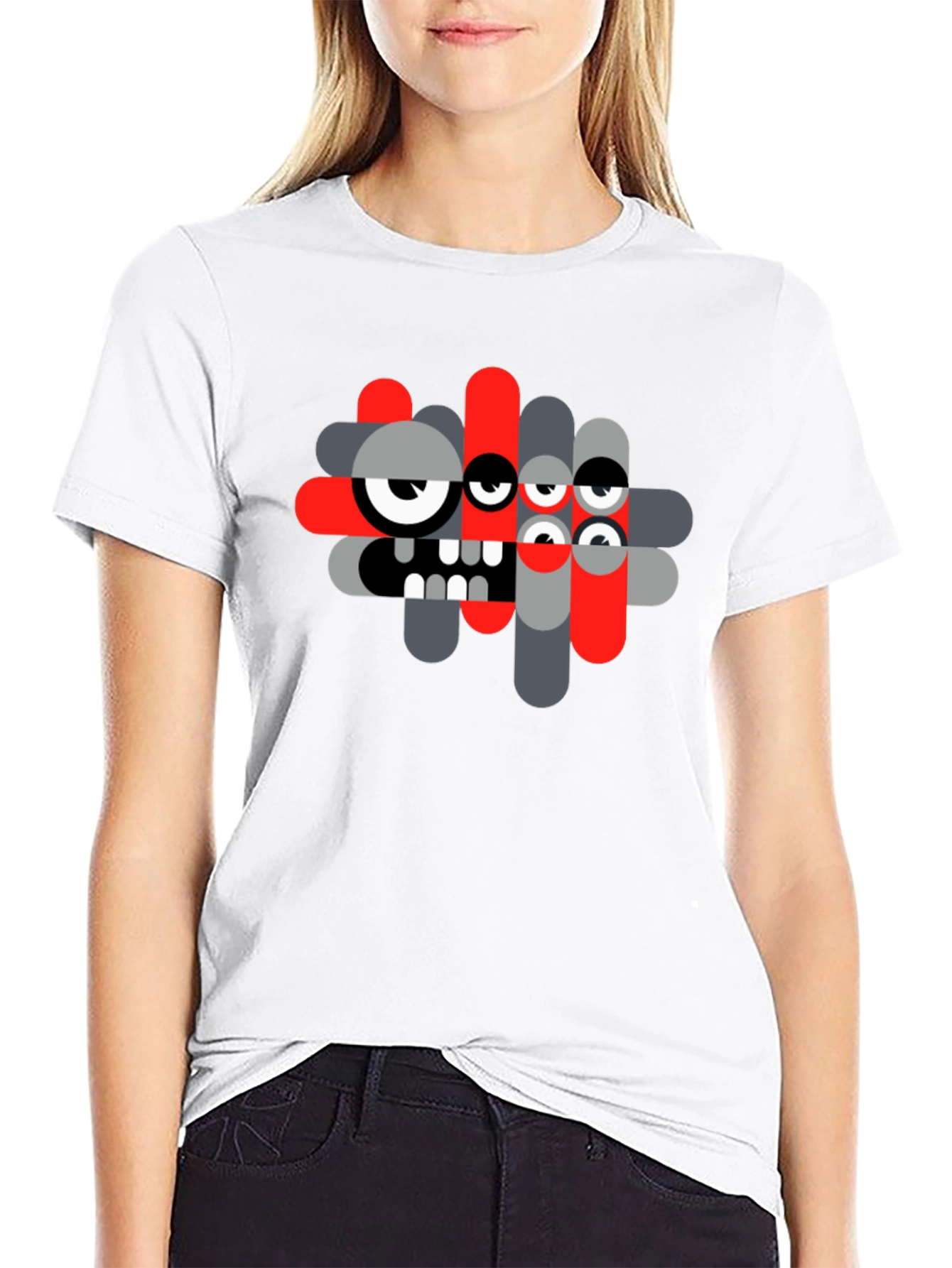 Abstract Monster Graphic Tee - Black Casual T-Shirt
