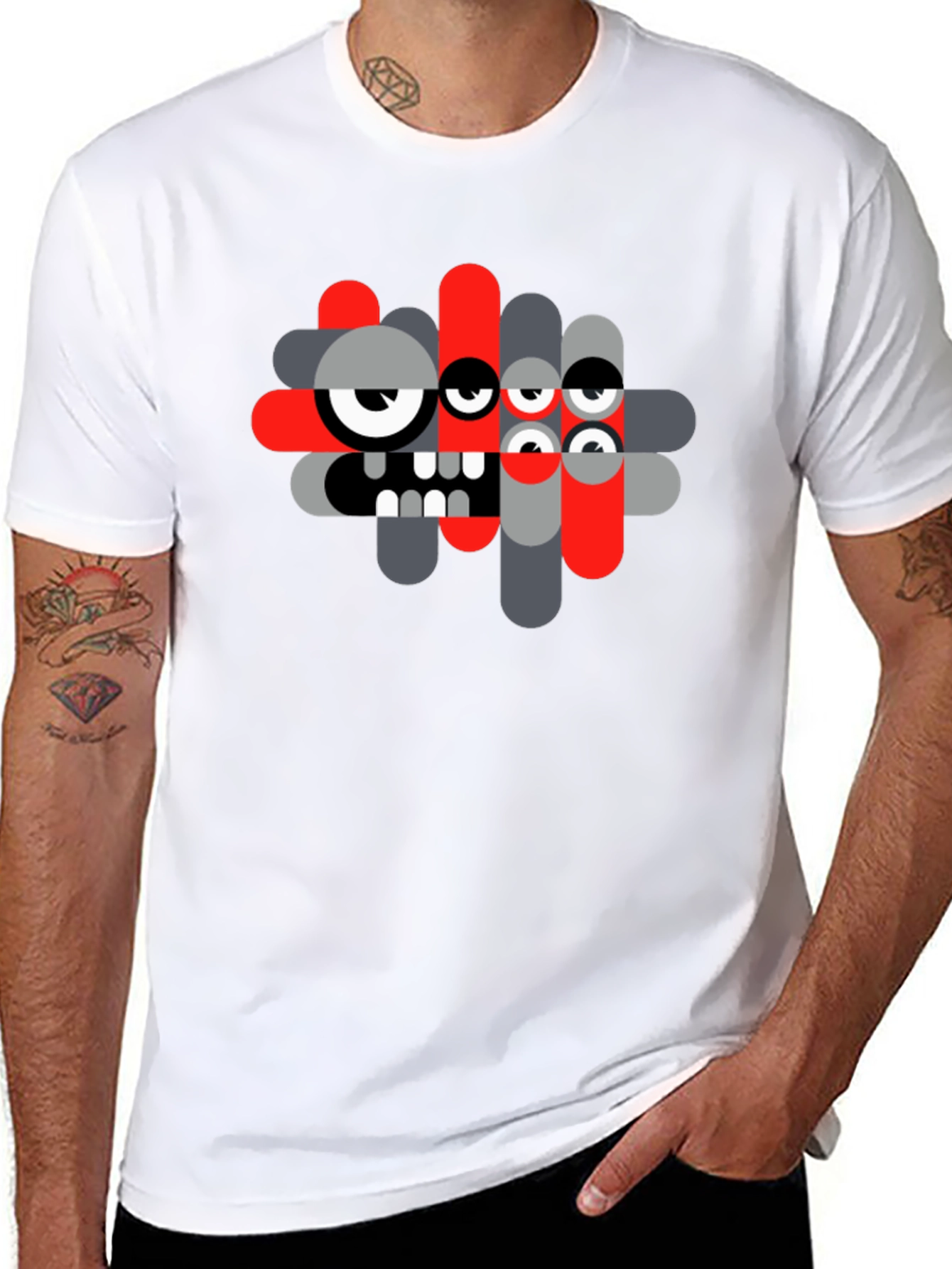 Abstract Monster Graphic Tee - Black Casual T-Shirt