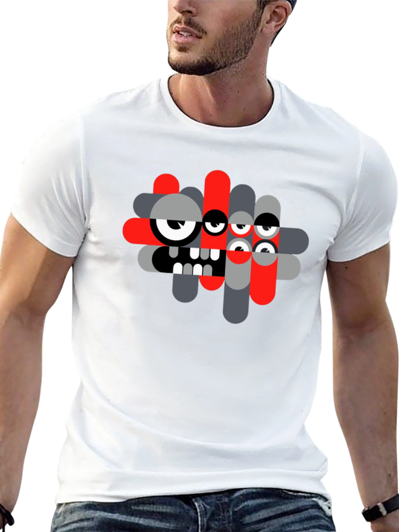 Abstract Monster Graphic Tee - Black Casual T-Shirt