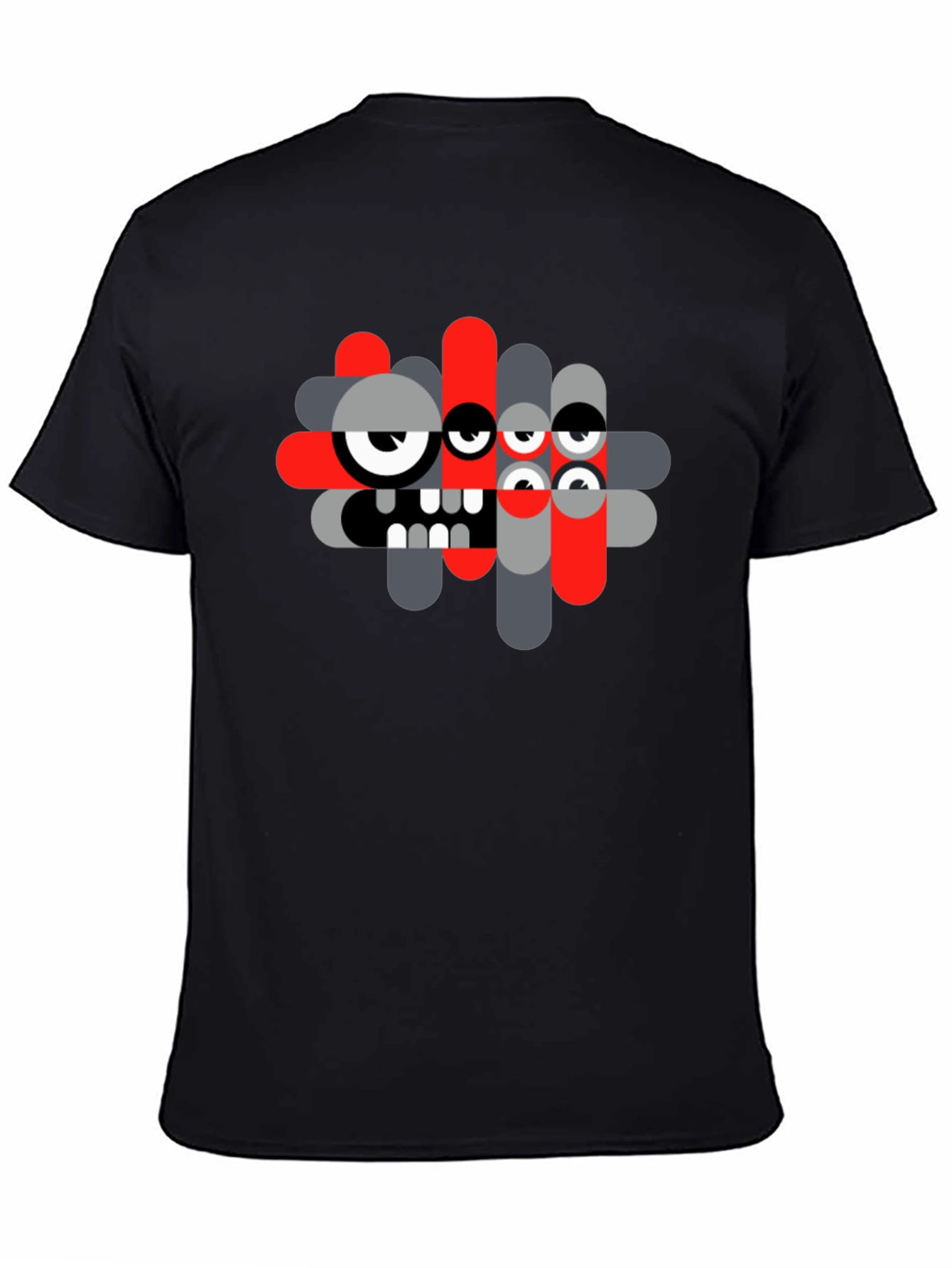 Abstract Monster Graphic Tee - Black Casual T-Shirt