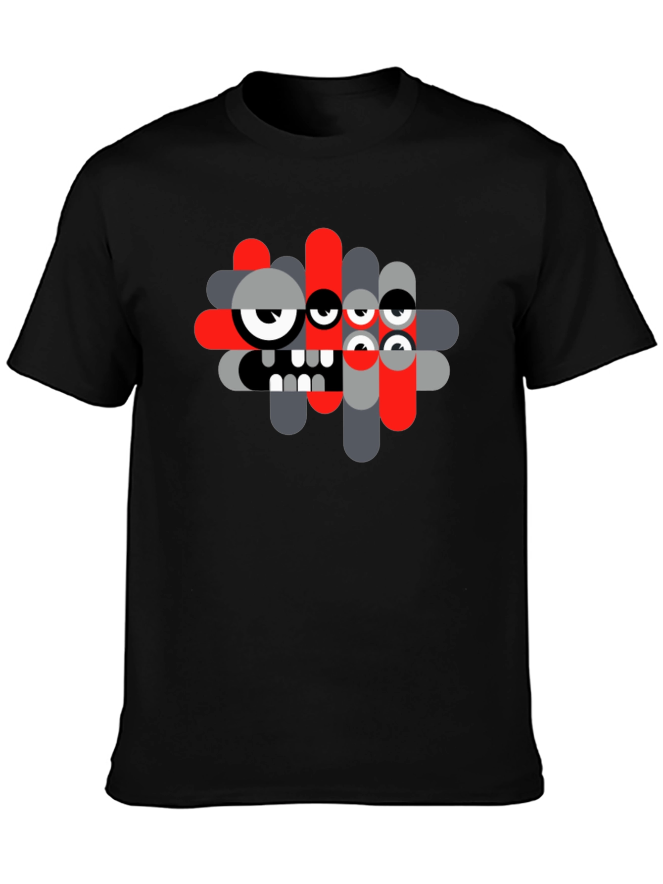 Abstract Monster Graphic Tee - Black Casual T-Shirt