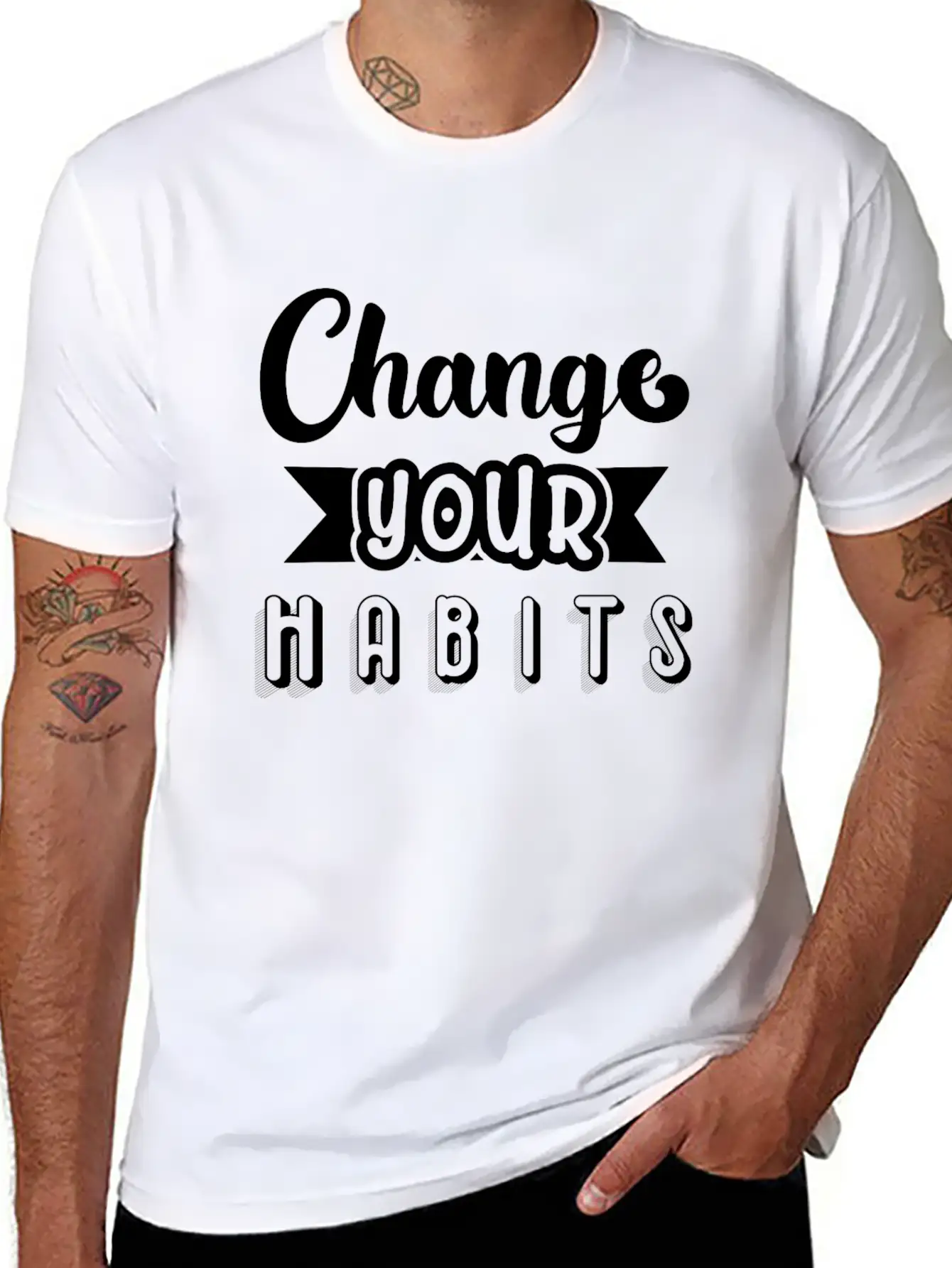 6296 Change Your HabitsChange Your Habits Simple Everyday Graphic Tee – Lightweight Summer Wear