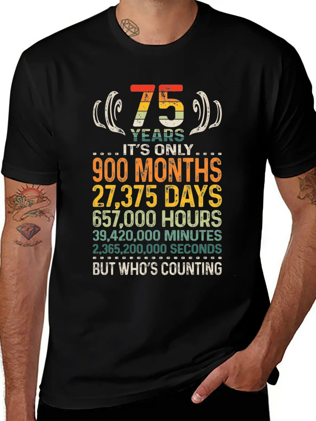 75 Years 900 Months 27375 Days Who's Counting 75th Classic Crew Neck Graphic Tee – Everyday Minimal Look